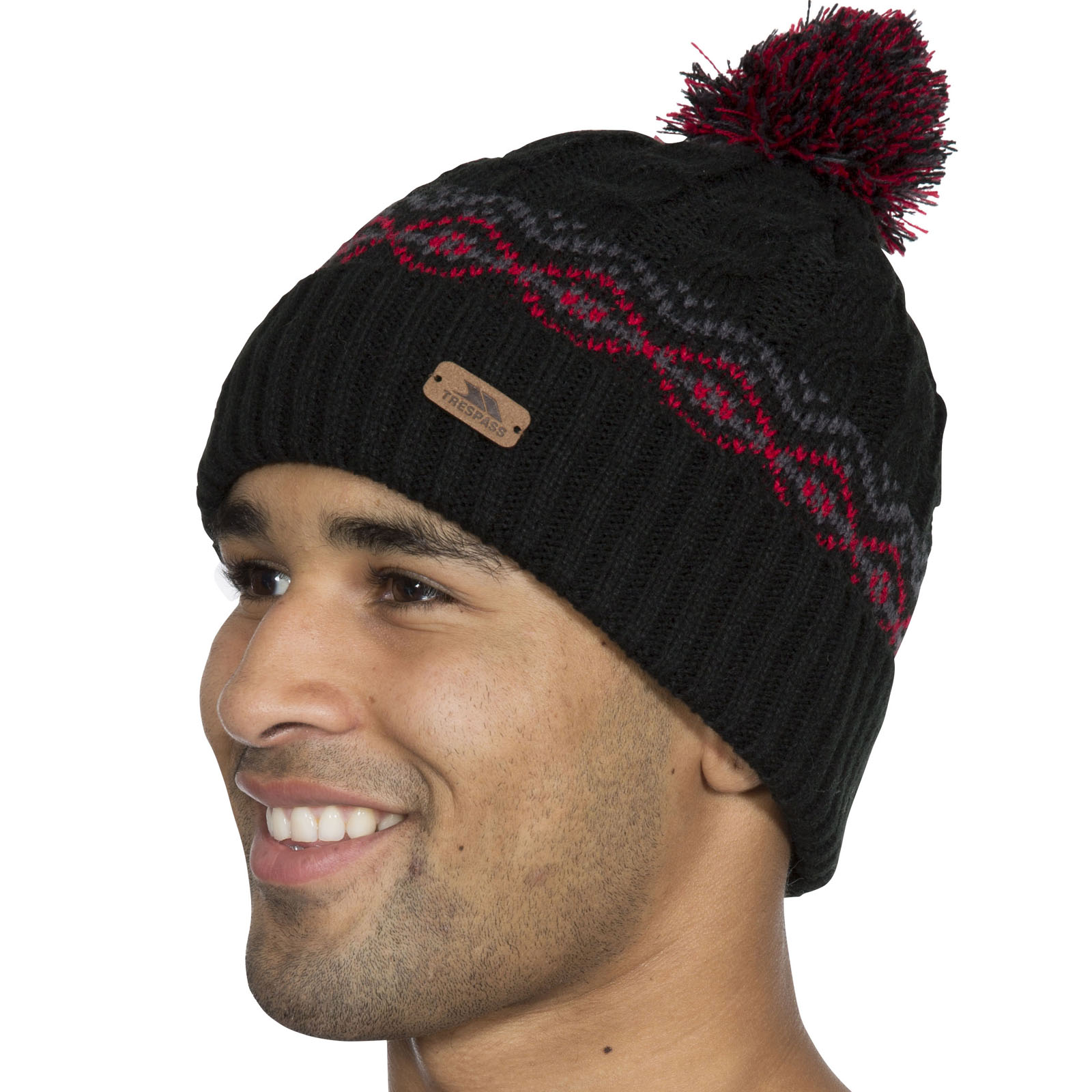Trespass Men's Andrews Knitted Beanie Hat - Fleece Lined, Pom Pom, 100% Polyester, Winter Cap - View #3