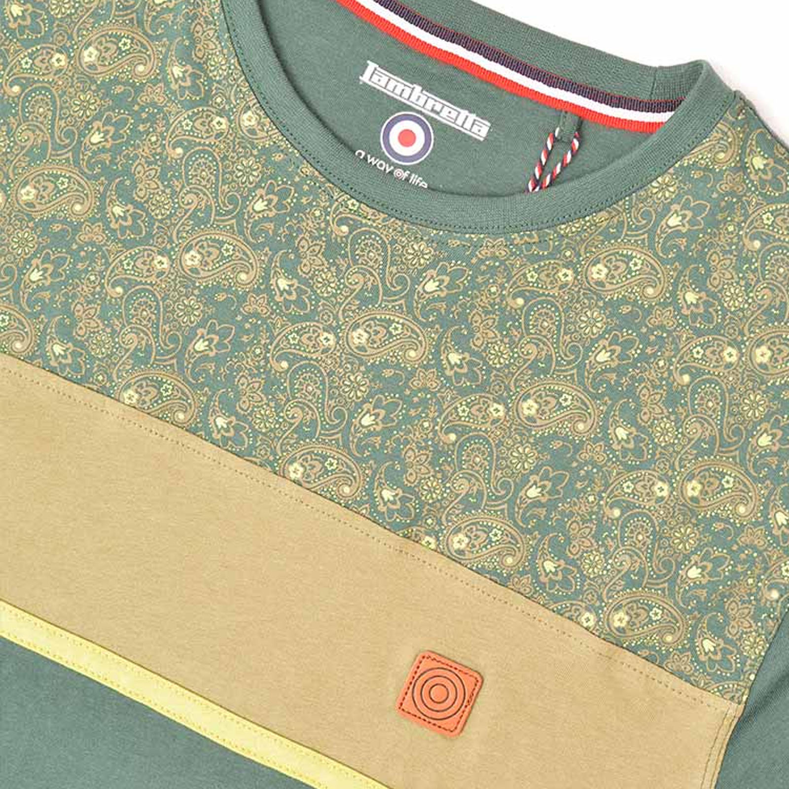 Lambretta Mens Paisley Panel Short Sleeve Crew Neck Cotton T-Shirt Top Tee - Picture 6 of 7