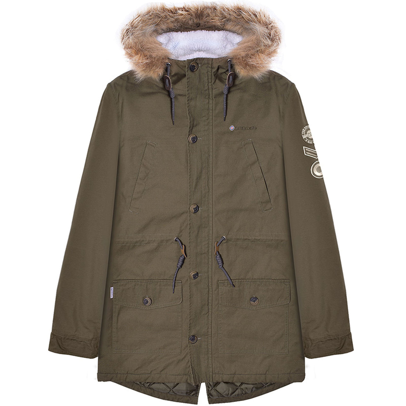 Lambretta Mens Parka Long Sleeve Zip Up Faux Fur Hooded Warm Winter Jacket Coat - Picture 12 of 19