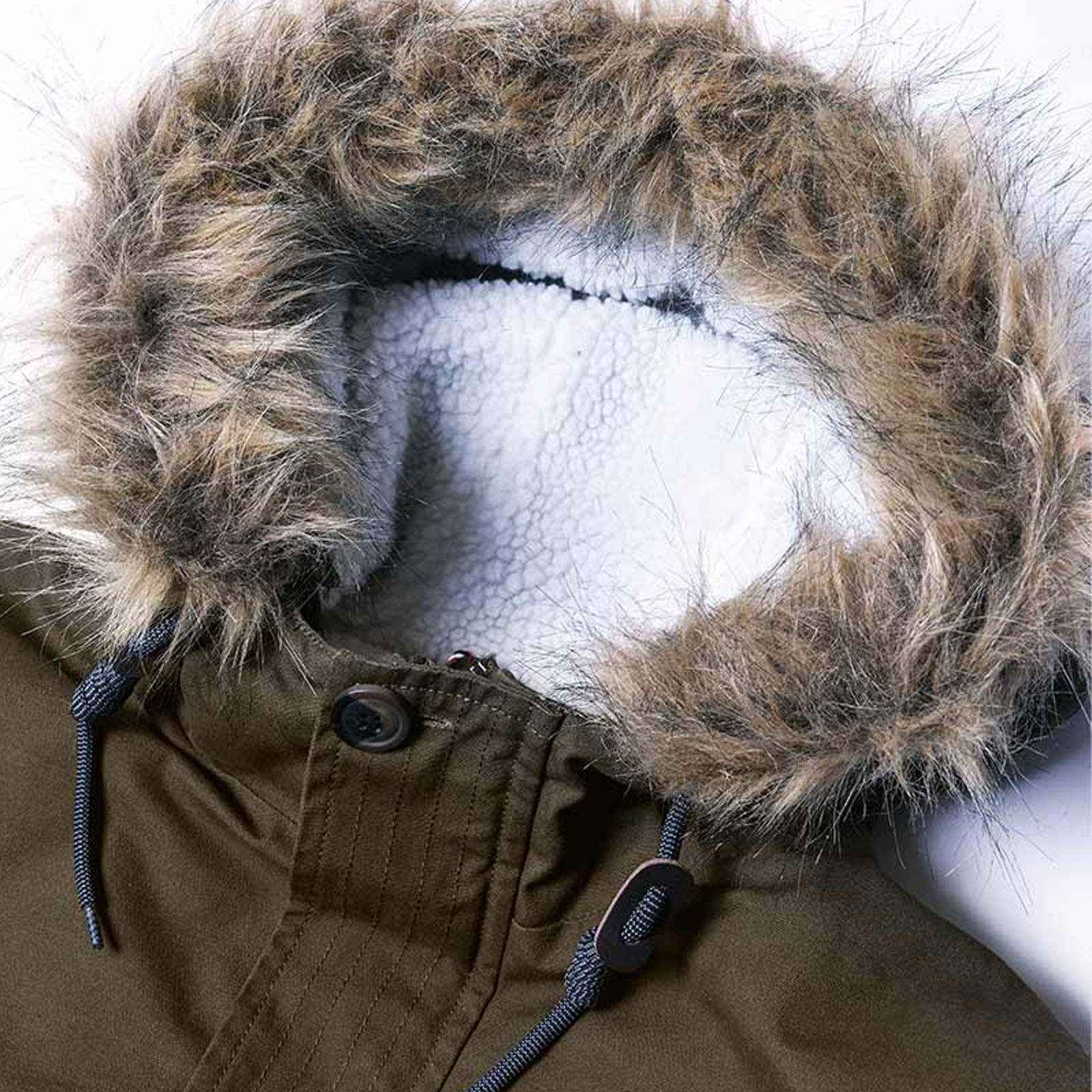 Lambretta Mens Parka Long Sleeve Zip Up Faux Fur Hooded Warm Winter Jacket Coat - Picture 14 of 19
