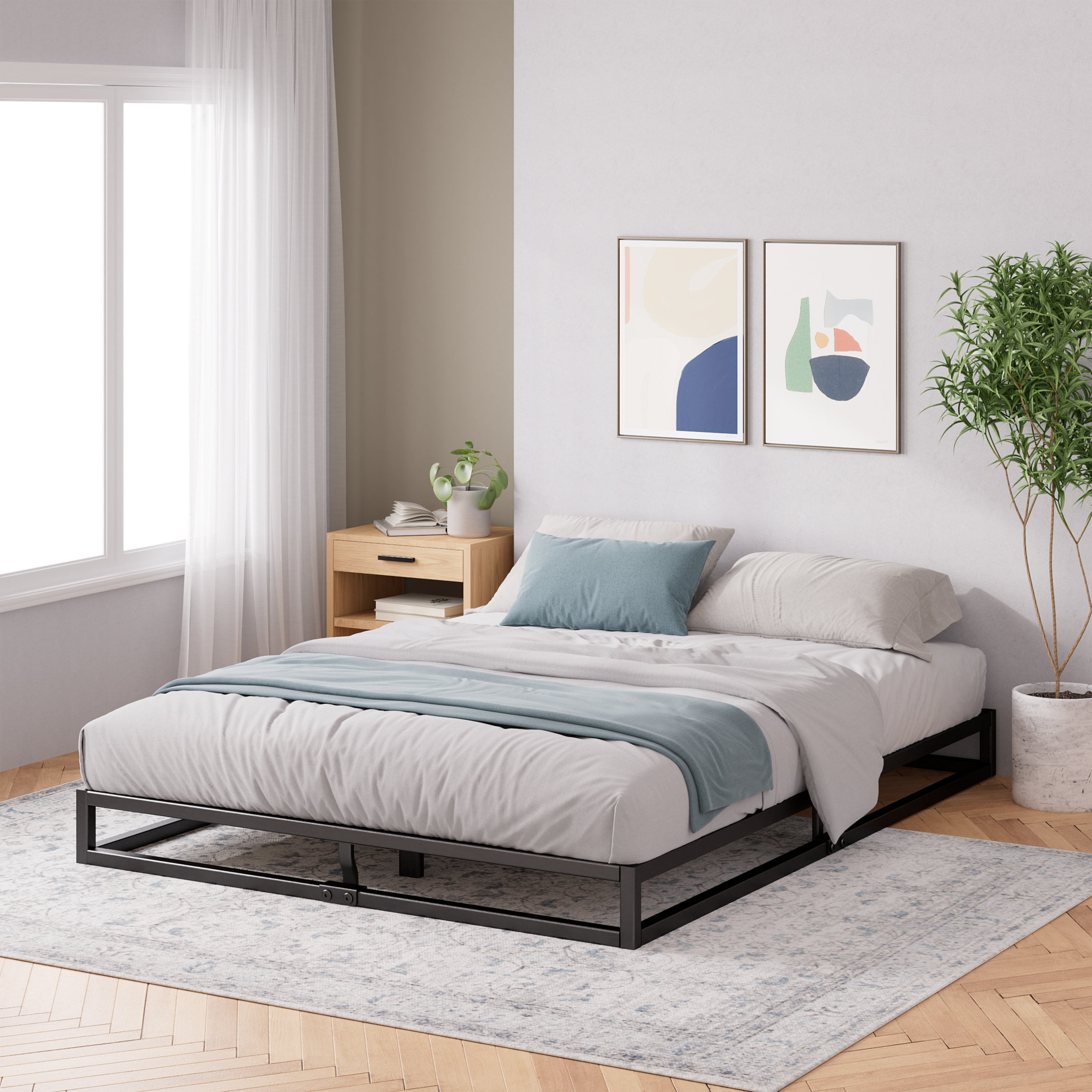 Zinus Bed Frame Queen Double Single King Heavy Duty Metal Base Wood Metal Slats - Picture 31 of 172