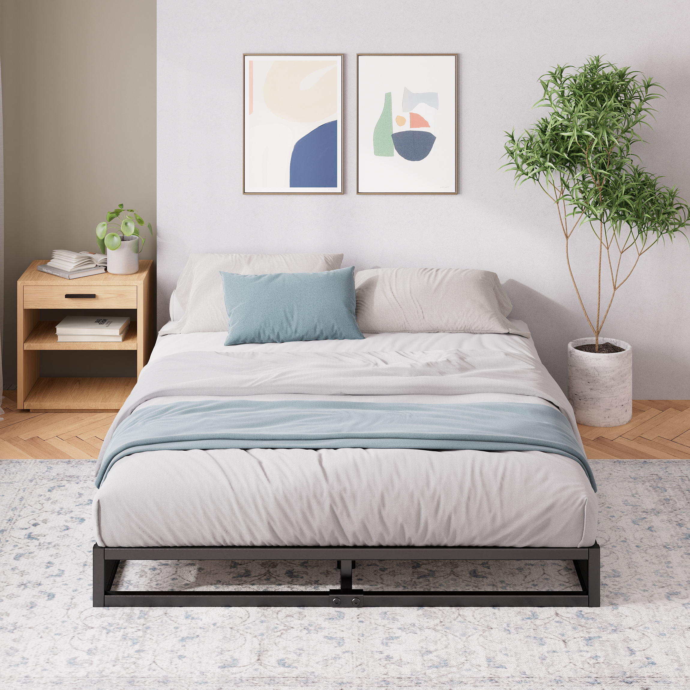 Zinus Bed Frame Queen Double Single King Heavy Duty Metal Base Wood Metal Slats - Picture 33 of 172