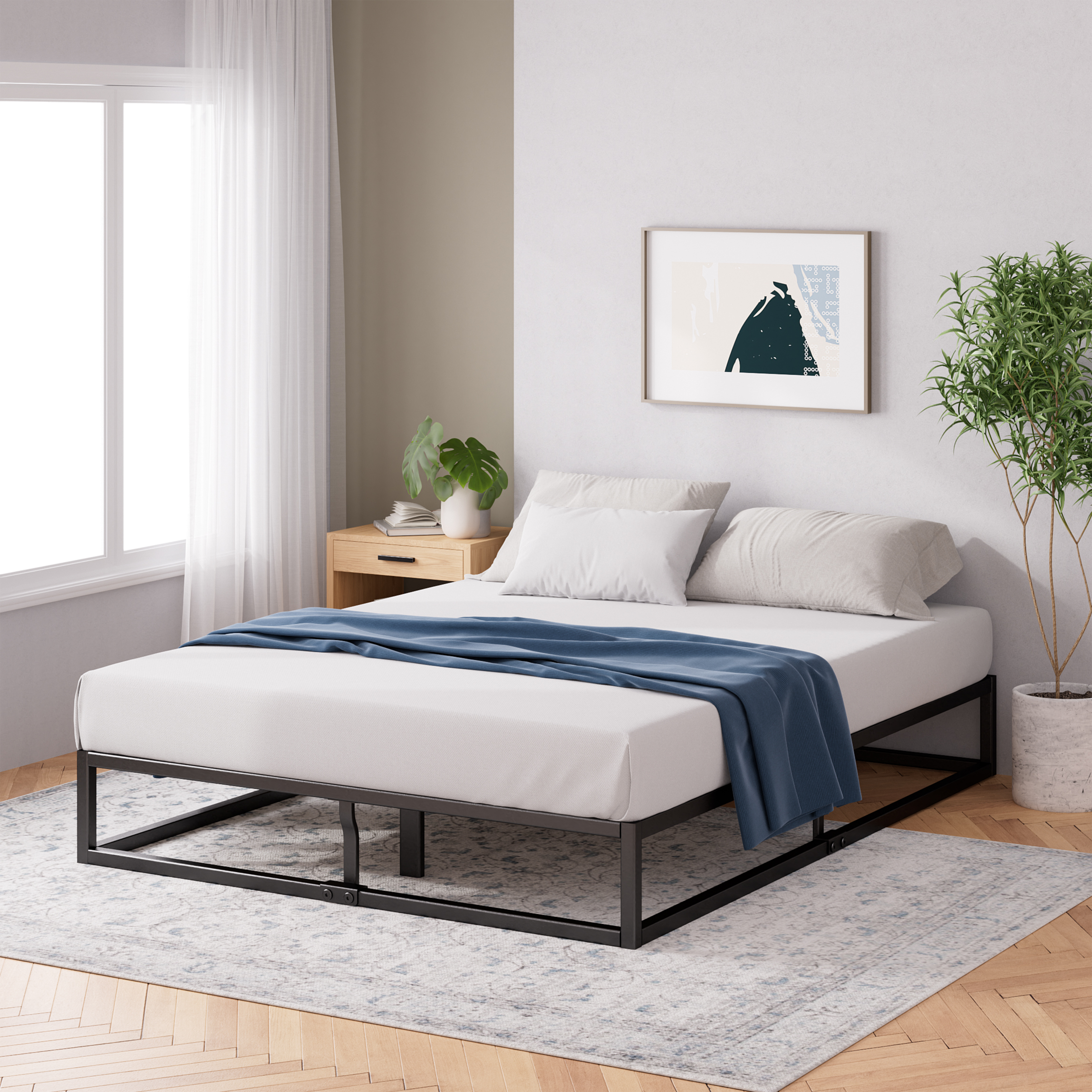 Zinus Bed Frame Queen Double Single King Heavy Duty Metal Base Wood Metal Slats - Picture 38 of 172