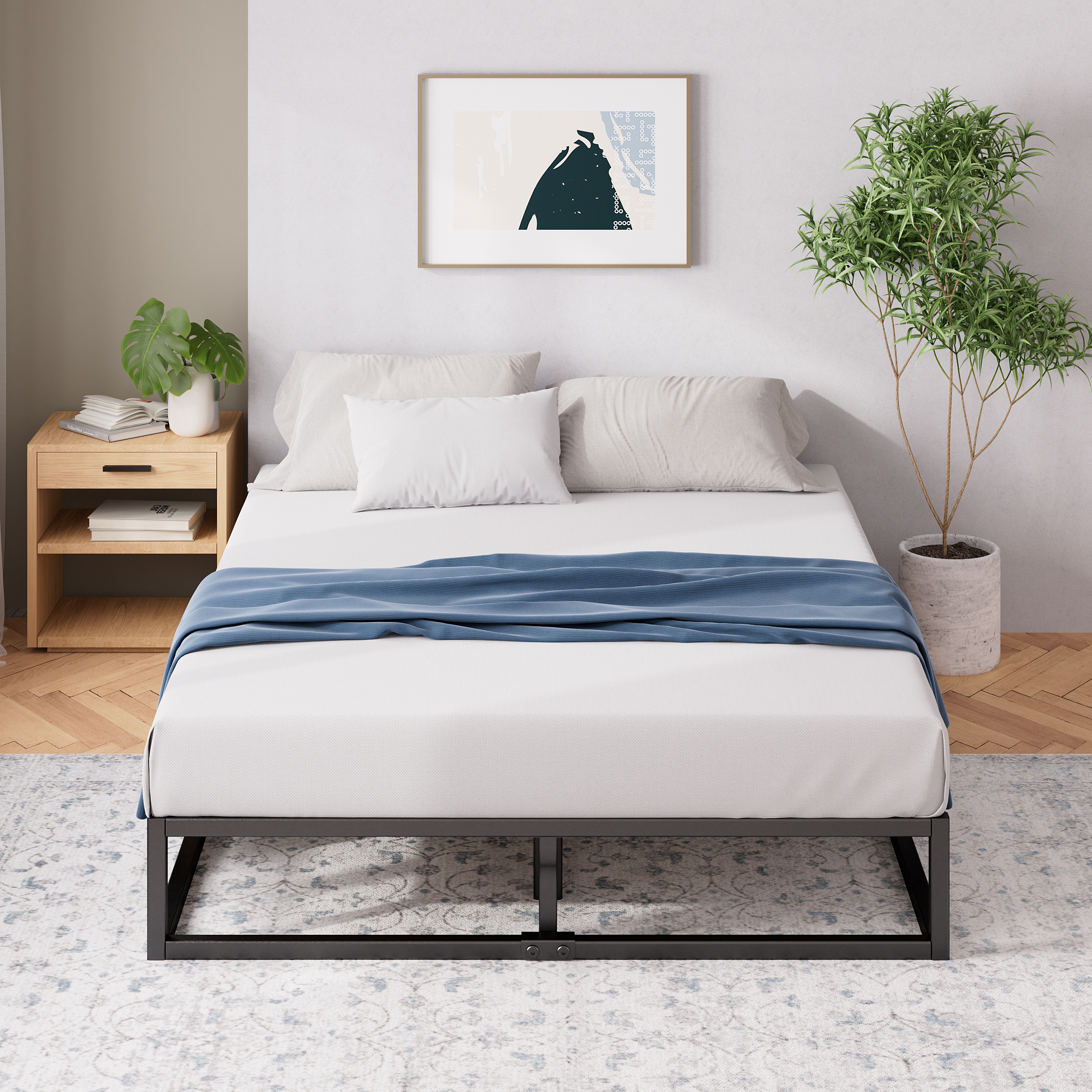 Zinus Bed Frame Queen Double Single King Heavy Duty Metal Base Wood Metal Slats - Picture 39 of 172