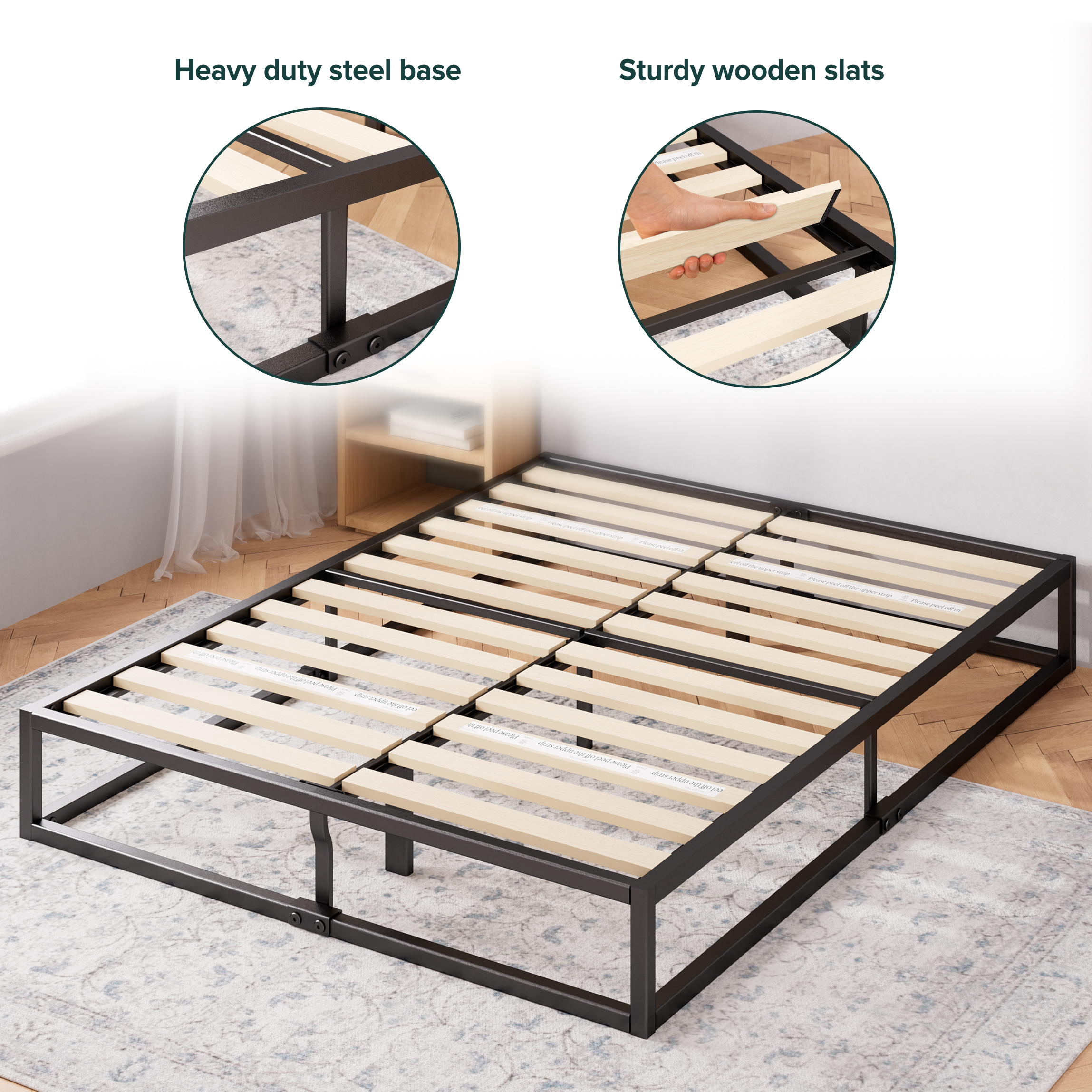 Zinus Bed Frame Queen Double Single King Heavy Duty Metal Base Wood Metal Slats - Picture 41 of 172