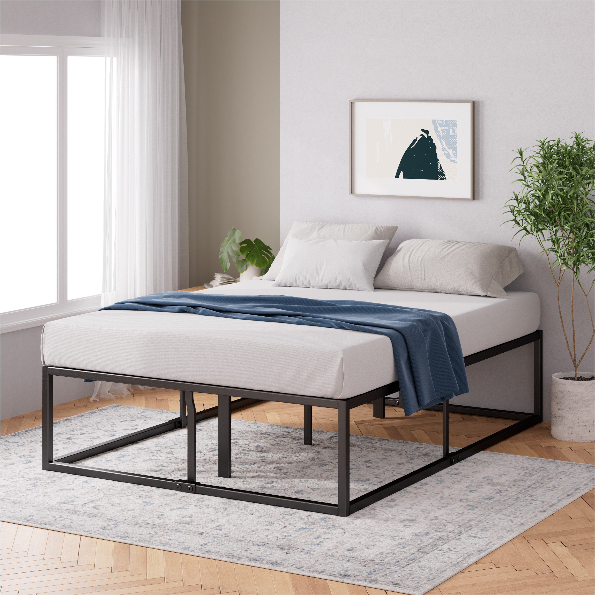 Zinus Bed Frame Queen Double Single King Heavy Duty Metal Base Wood Metal Slats - Picture 45 of 172