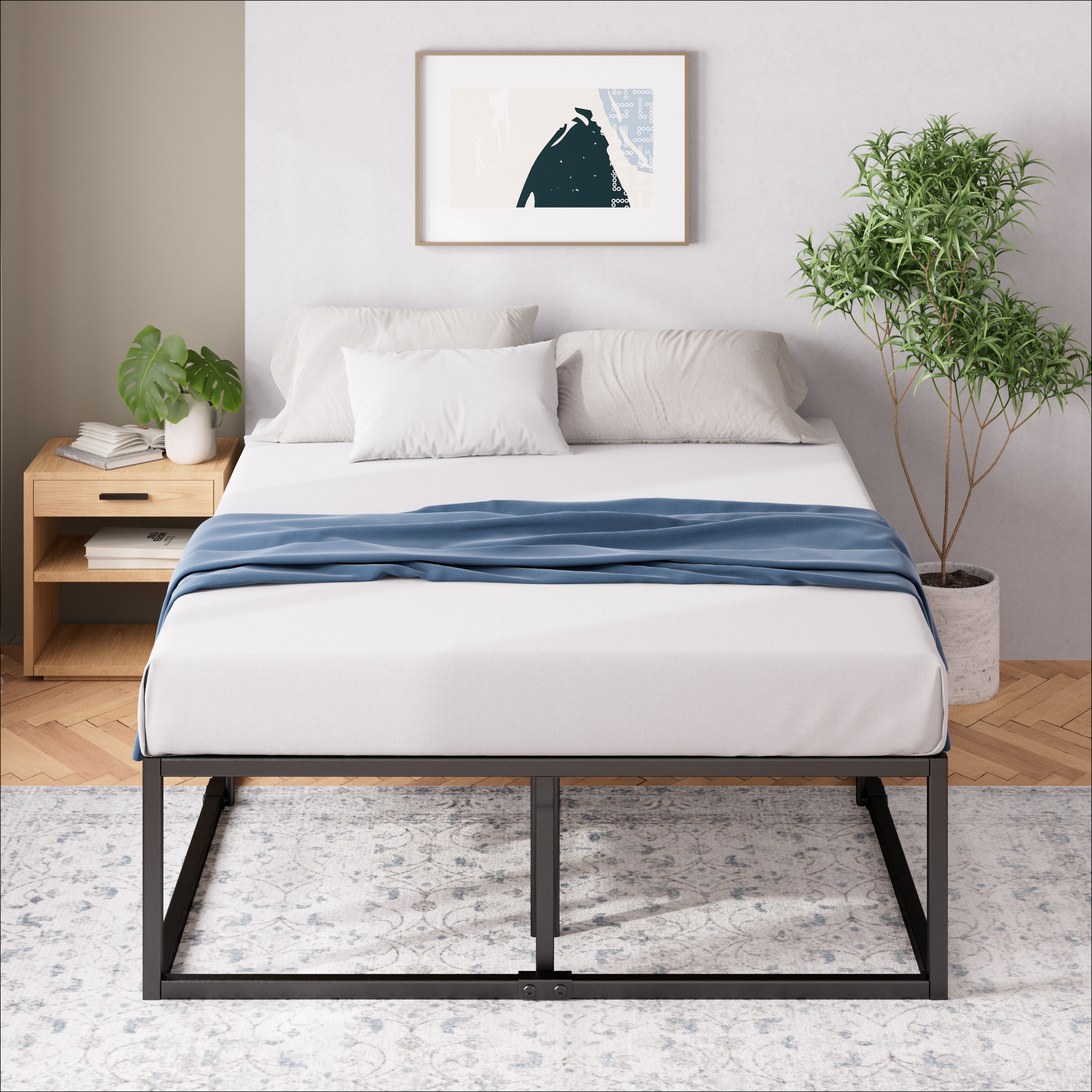 Zinus Bed Frame Queen Double Single King Heavy Duty Metal Base Wood Metal Slats - Picture 46 of 172