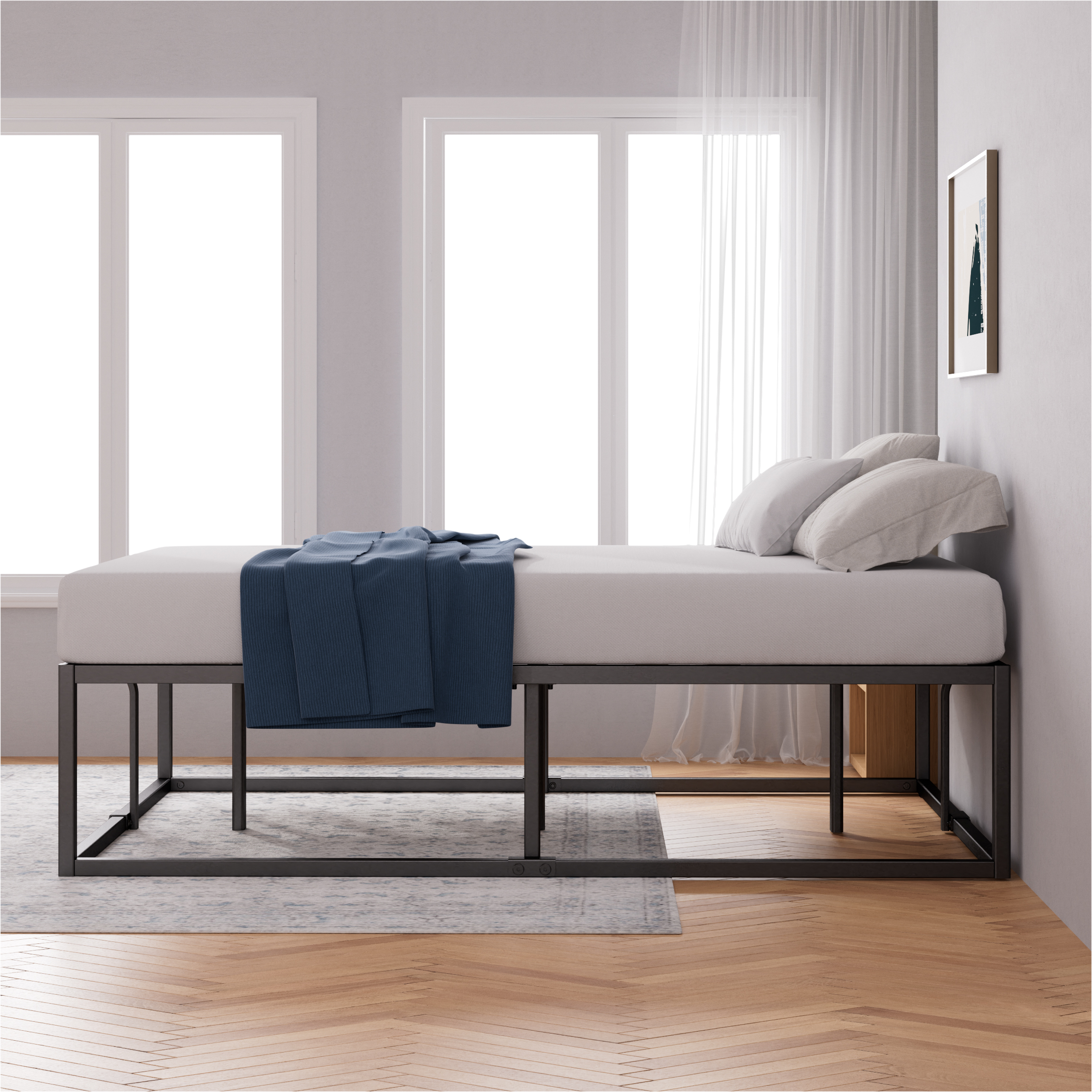 Zinus Bed Frame Queen Double Single King Heavy Duty Metal Base Wood Metal Slats - Picture 50 of 172