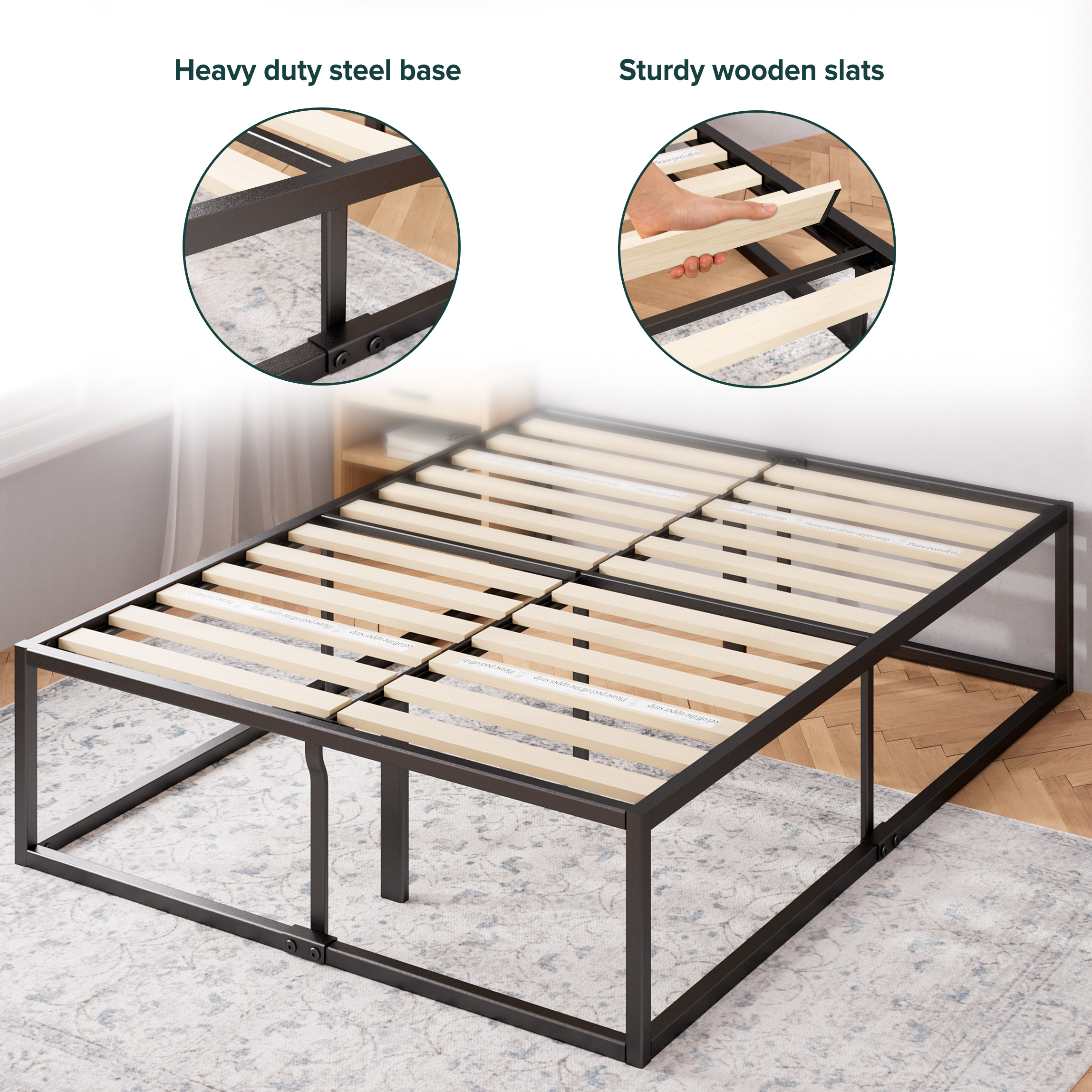 Zinus Bed Frame Queen Double Single King Heavy Duty Metal Base Wood Metal Slats - Picture 48 of 172