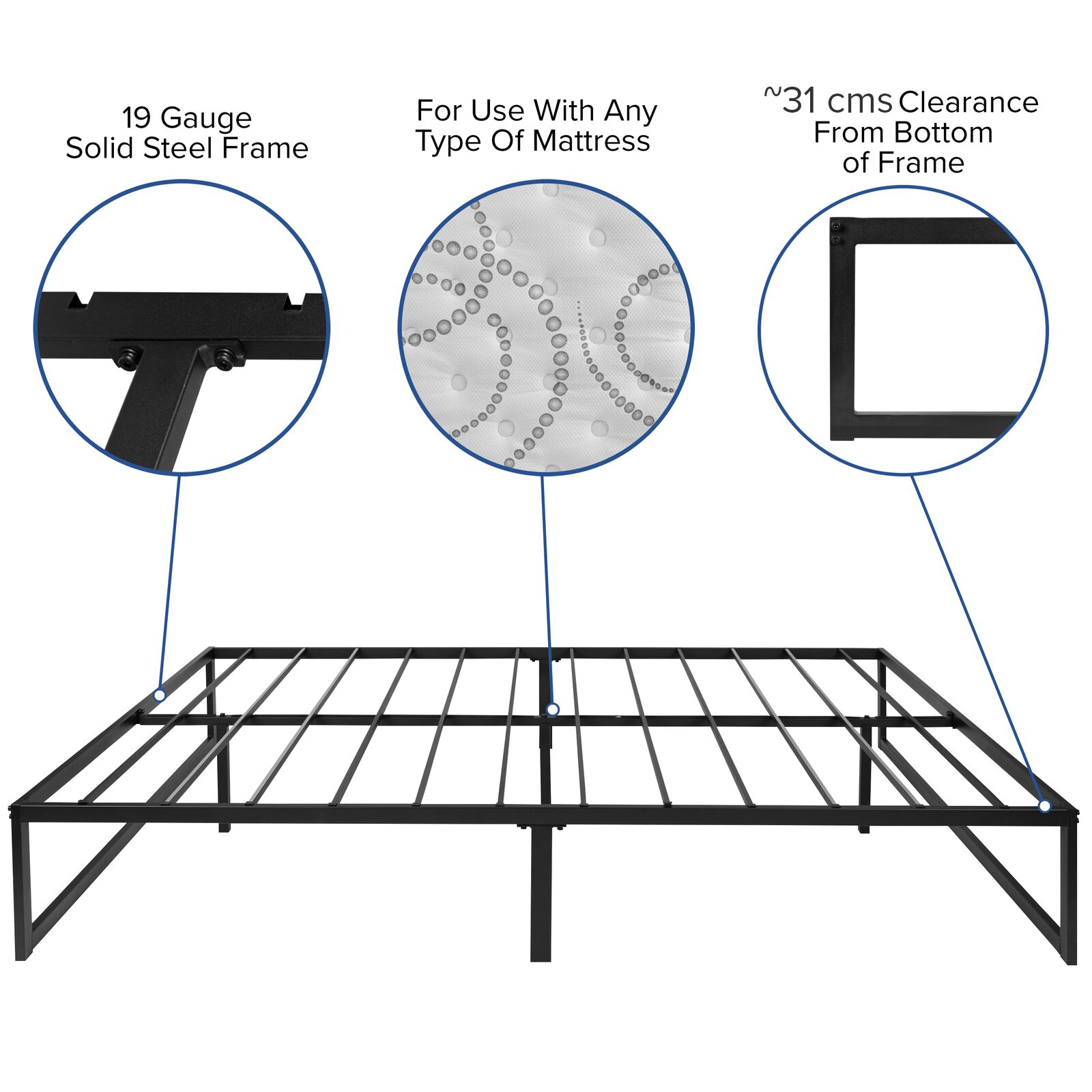 Zinus Bed Frame Queen Double Single King Heavy Duty Metal Base Wood Metal Slats - Picture 127 of 172