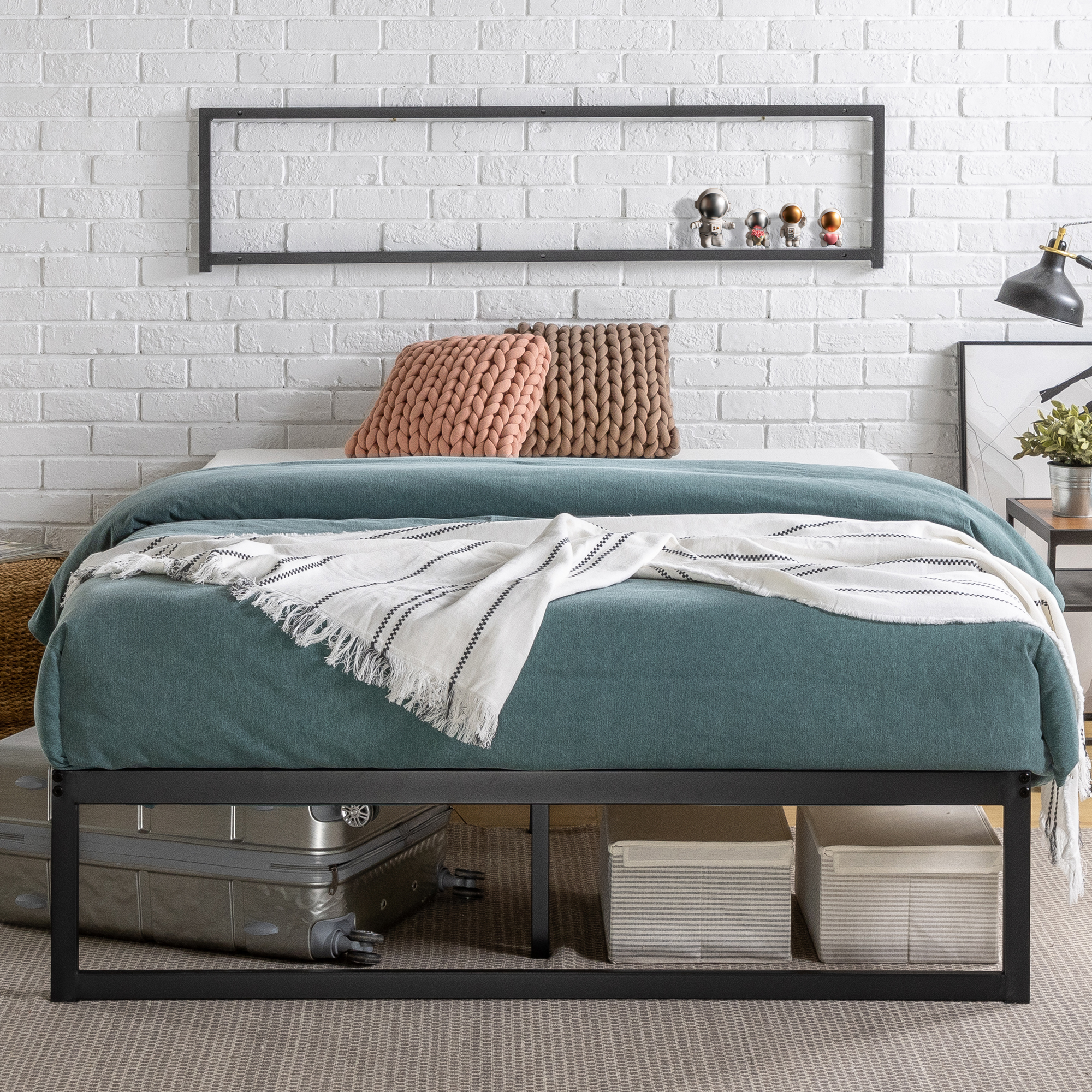 Zinus Bed Frame Queen Double Single King Heavy Duty Metal Base Wood Metal Slats - Picture 121 of 172