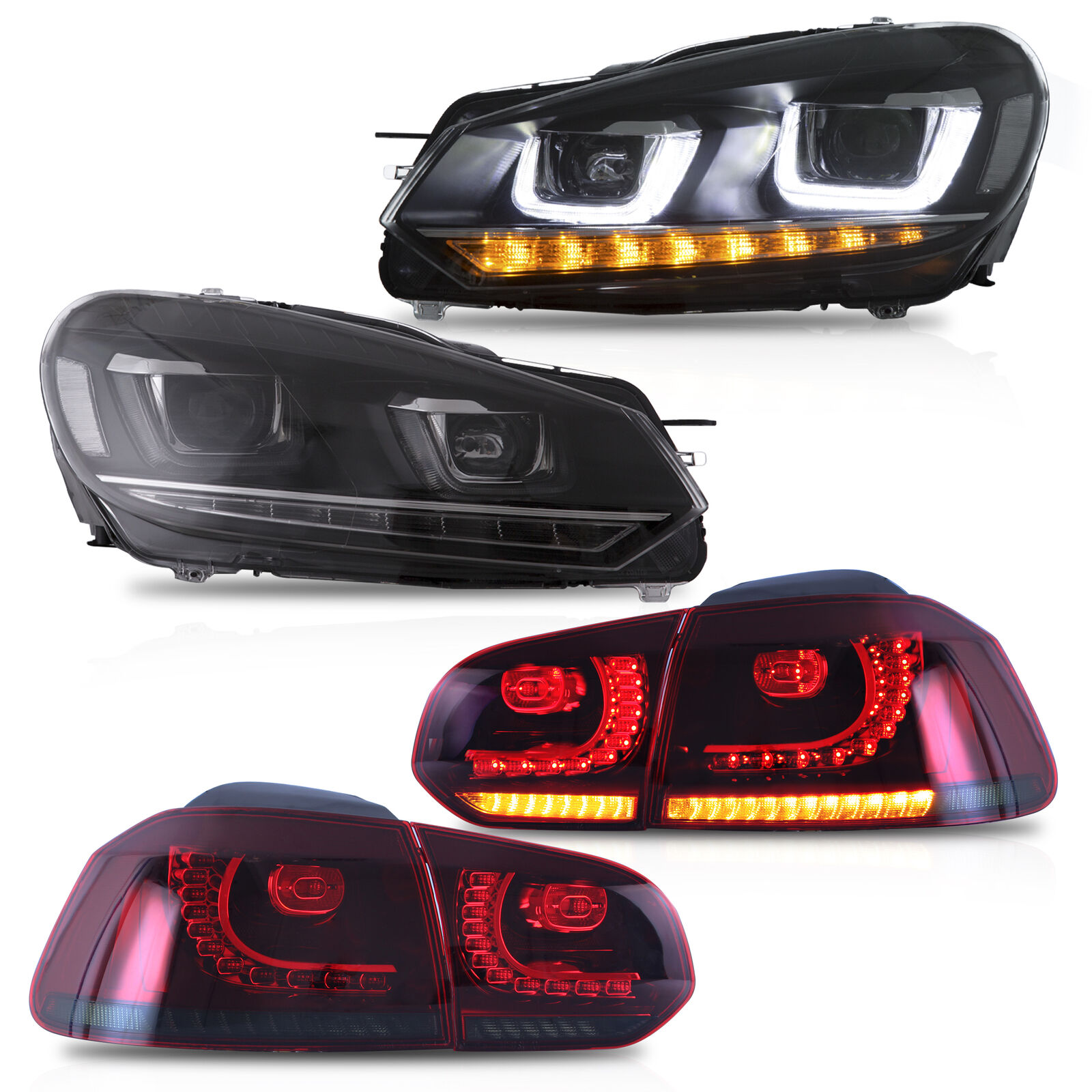 LED Headlights+RED SMOKED Taillights for 1013 Golf MK6 1213 Golf R eBay