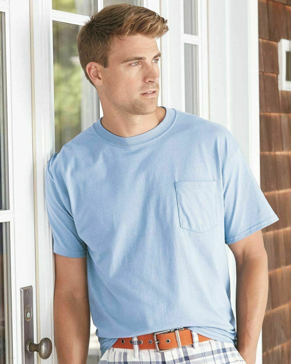 Hanes Mens Beefy-T T-Shirt with Pocket 6.1 oz 100% Cotton Tee 5190 S-3XL - Picture 30 of 69