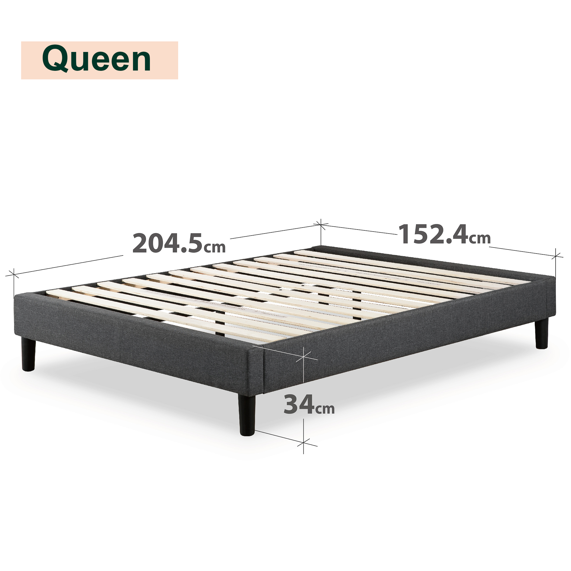 Zinus Curtis Fabric Ensemble Bed Base Upholstered Grey Frame Double Queen Size - Picture 28 of 28