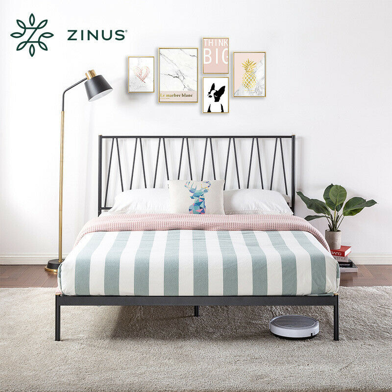 Zinus Bed Frame Queen Double Single King Heavy Duty Metal Base Wood Metal Slats - Picture 90 of 172