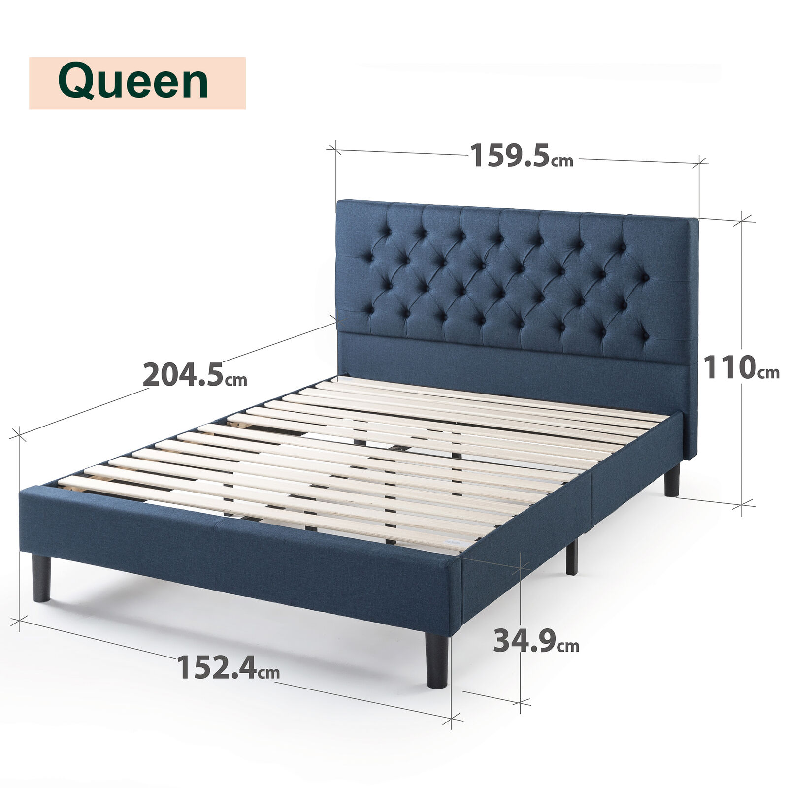 Zinus Misty Fabric Bed Frame DOUBLE QUEEN Full Size Fabric Platform