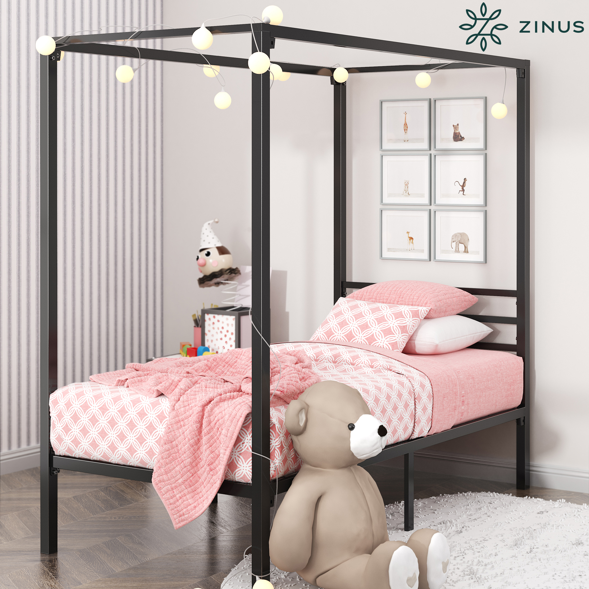 Zinus Patricia Queen Single Double Canopy Bed Frame High Four Poster