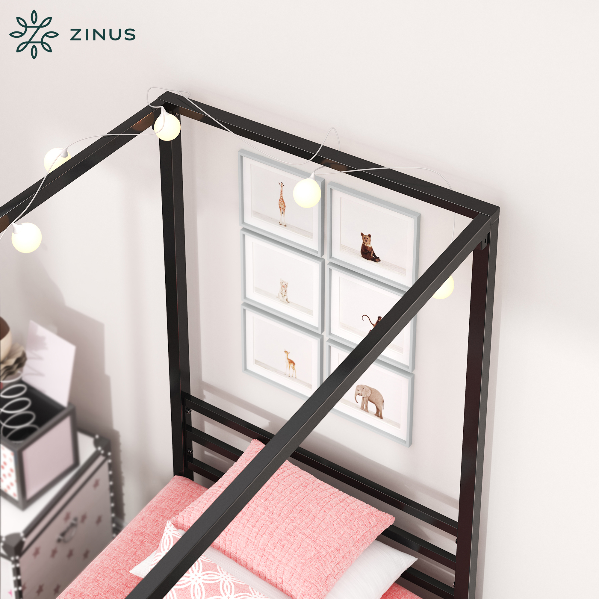 Zinus Patricia Queen Single Double Canopy Bed Frame High Four Poster