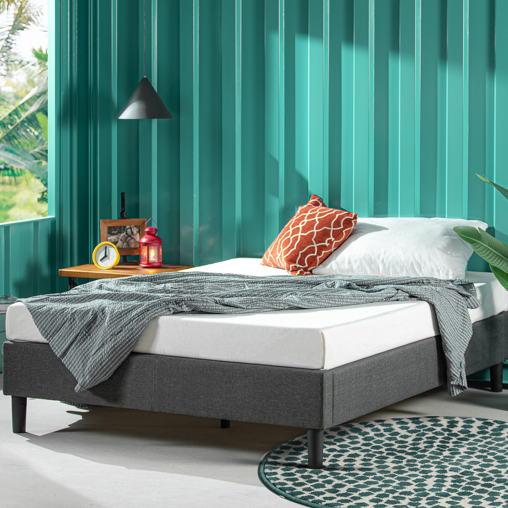 Zinus Curtis Fabric Ensemble Bed Base Upholstered Grey Frame Double Queen Size - Picture 12 of 28