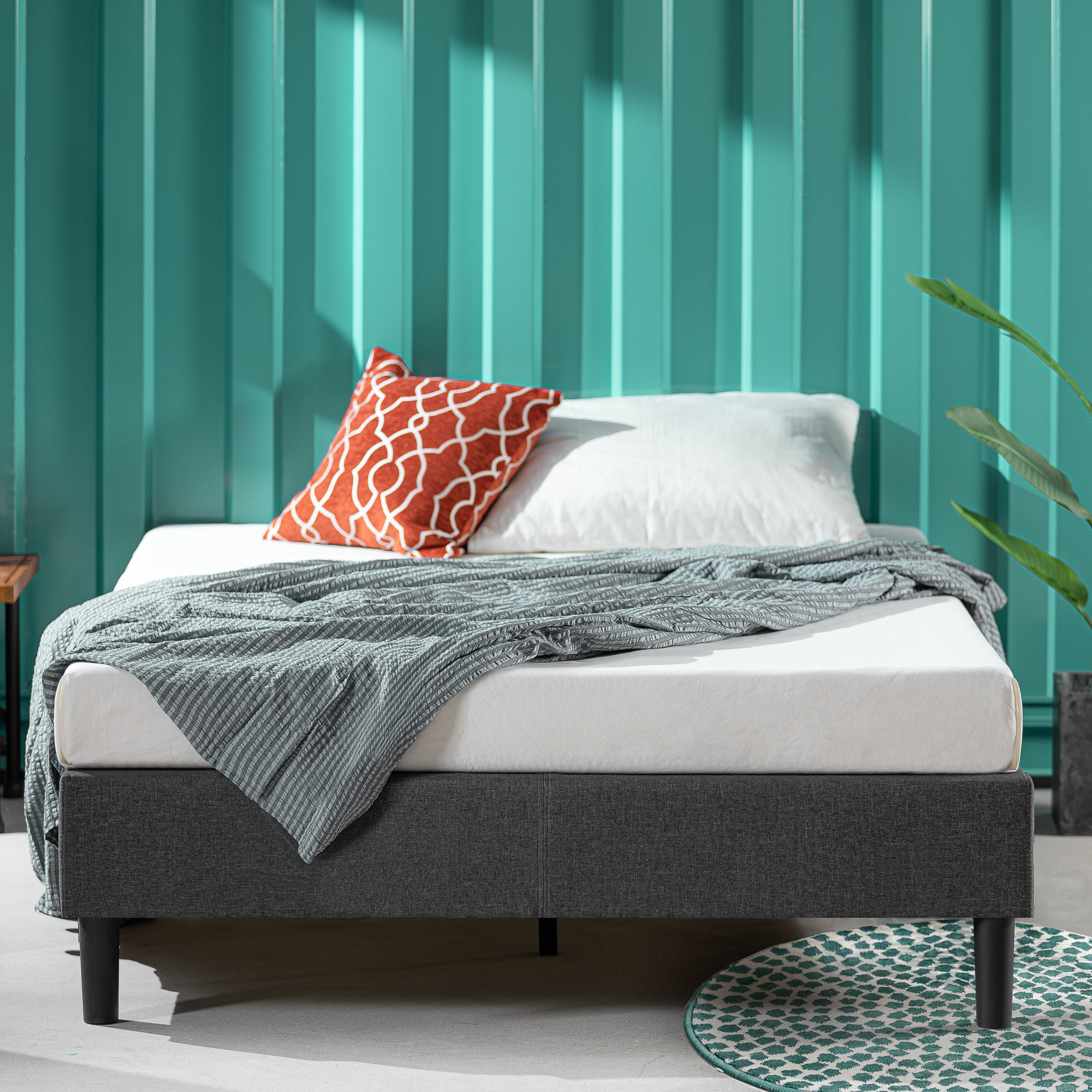 Zinus Curtis Fabric Ensemble Bed Base Upholstered Grey Frame Double Queen Size - Picture 11 of 28