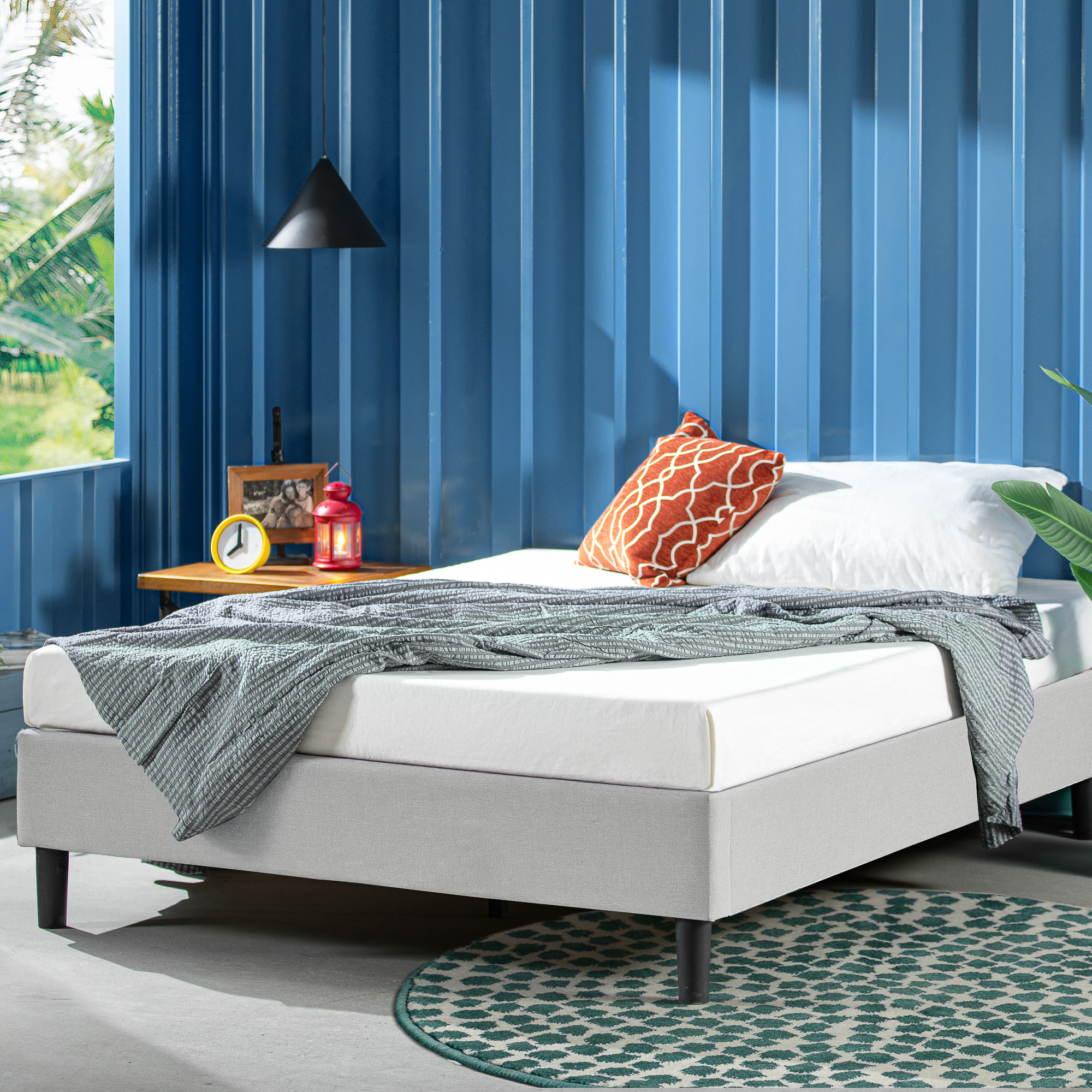 Zinus Fabric Bed Base Upholstered Bed Frame Light Grey Queen Single - Picture 11 of 28