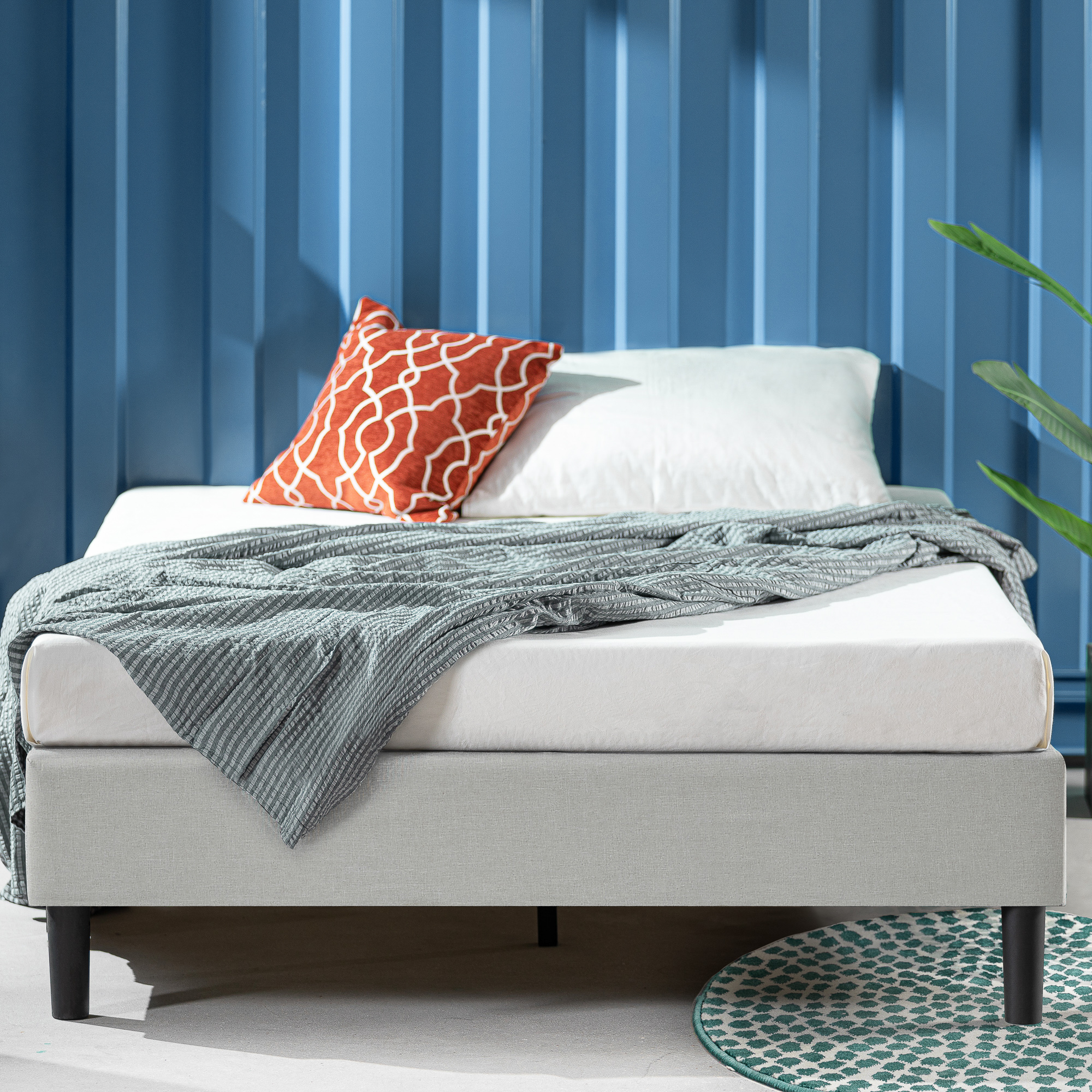 Zinus Fabric Bed Base Upholstered Bed Frame Light Grey Queen Single - Picture 12 of 28