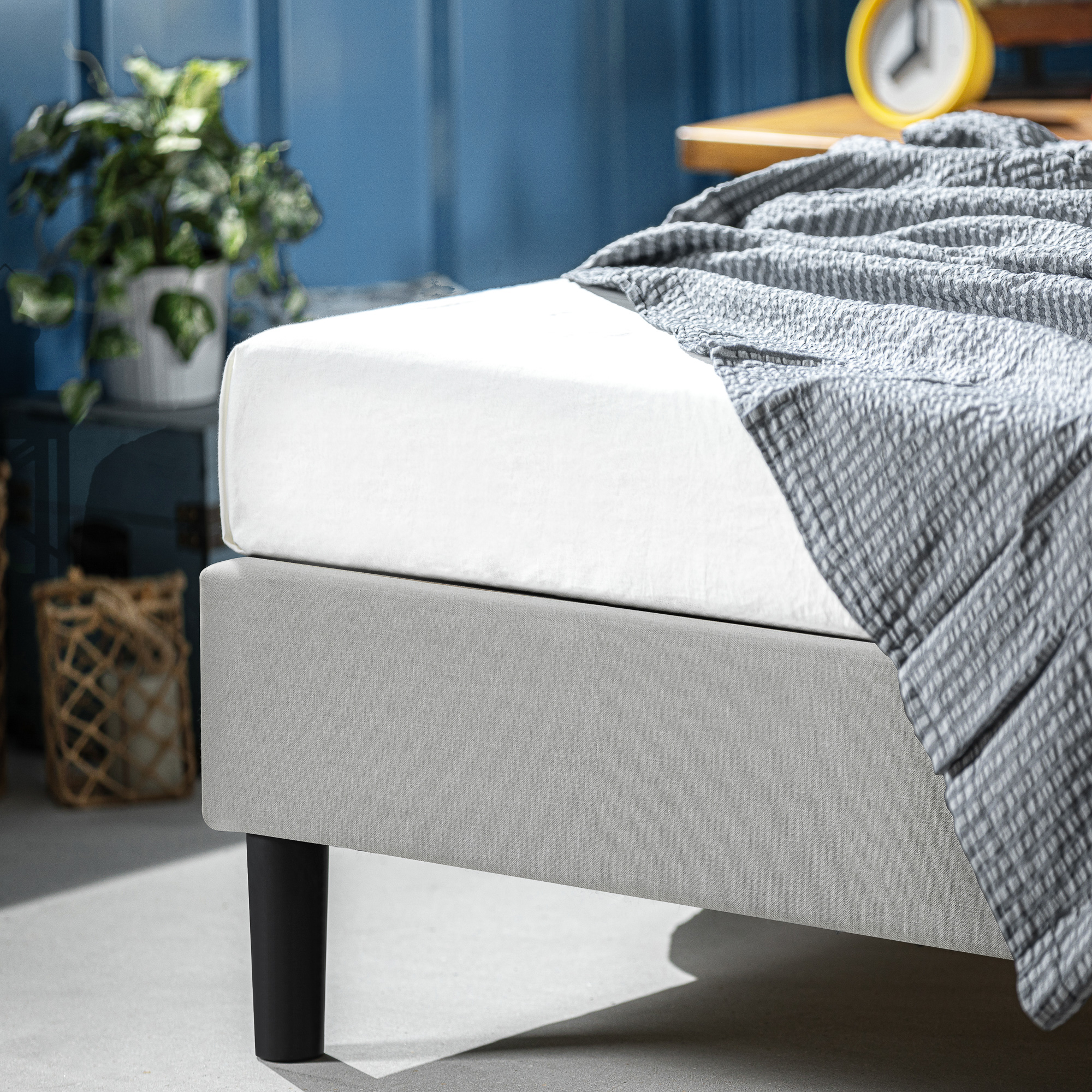 Zinus Fabric Bed Base Upholstered Bed Frame Light Grey Queen Single - Picture 13 of 28