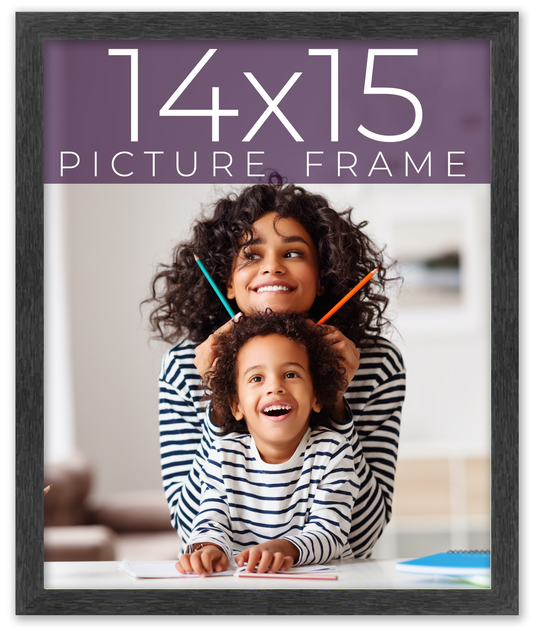 14x15 Frame Black Charcoal Grey Wood Textured Picture Frame | 0.75 Inch Moulding - Picture 10 of 10