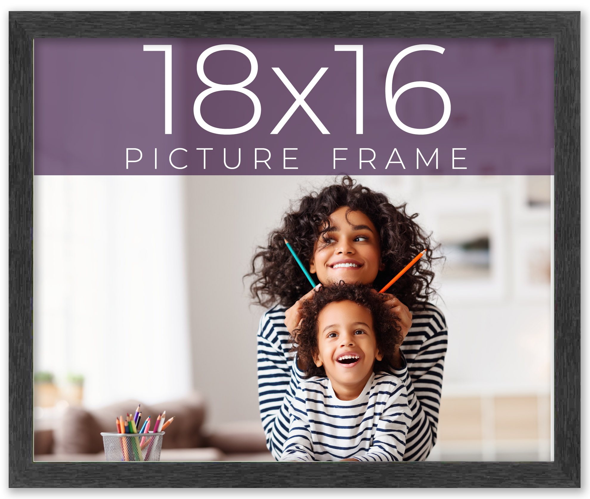 18x16 Frame Black Charcoal Grey Wood Textured Picture Frame | 0.75 Inch Moulding - Foto 10 di 10