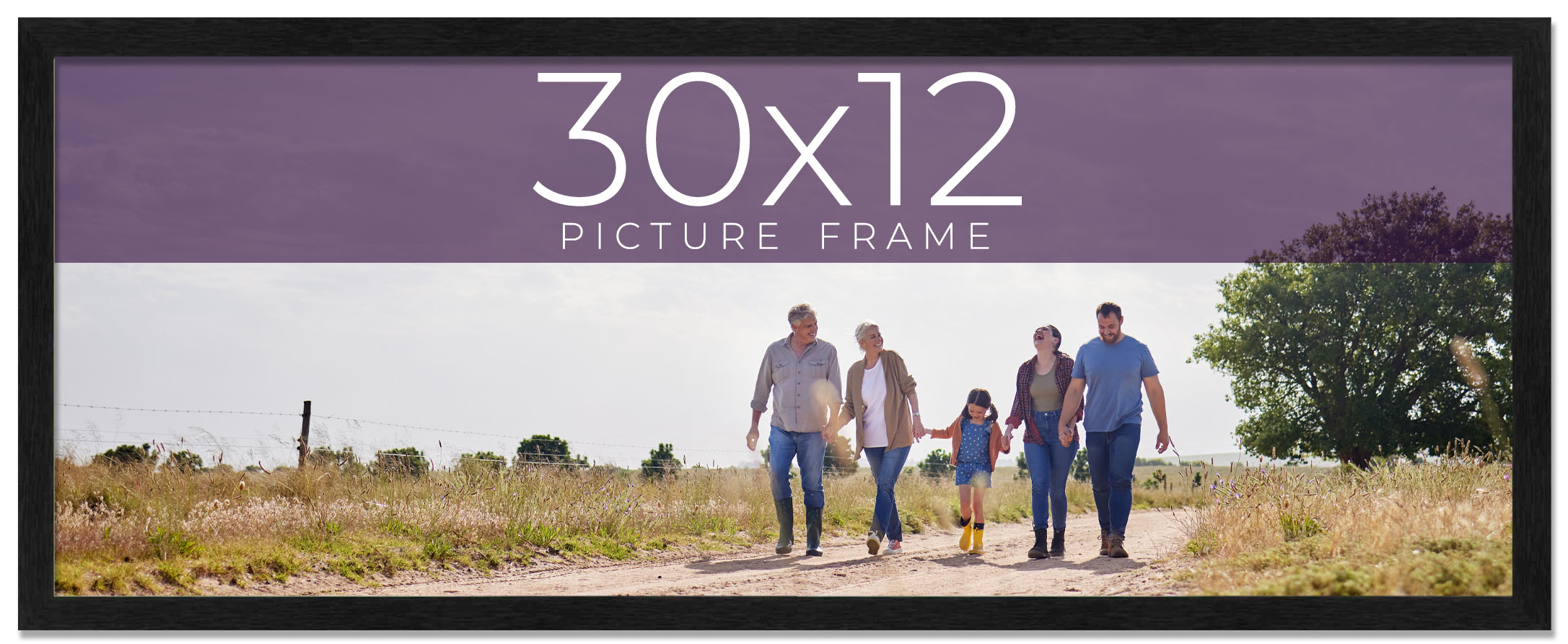 30x12 Frame Black Charcoal Grey Wood Textured Picture Frame | 0.75 Inch Moulding product image view 10