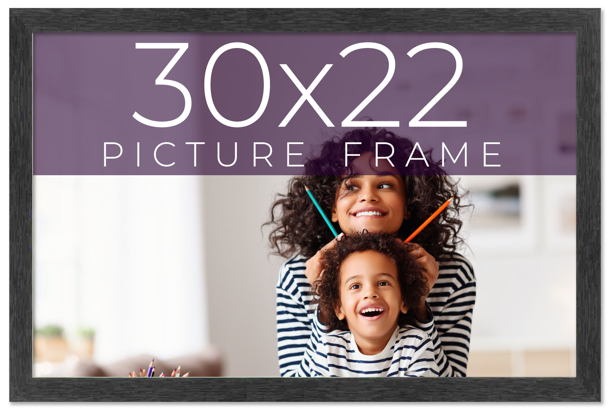 30x22 Frame Black Charcoal Grey Wood Textured Picture Frame | 0.75 Inch Moulding - Picture 10 of 10