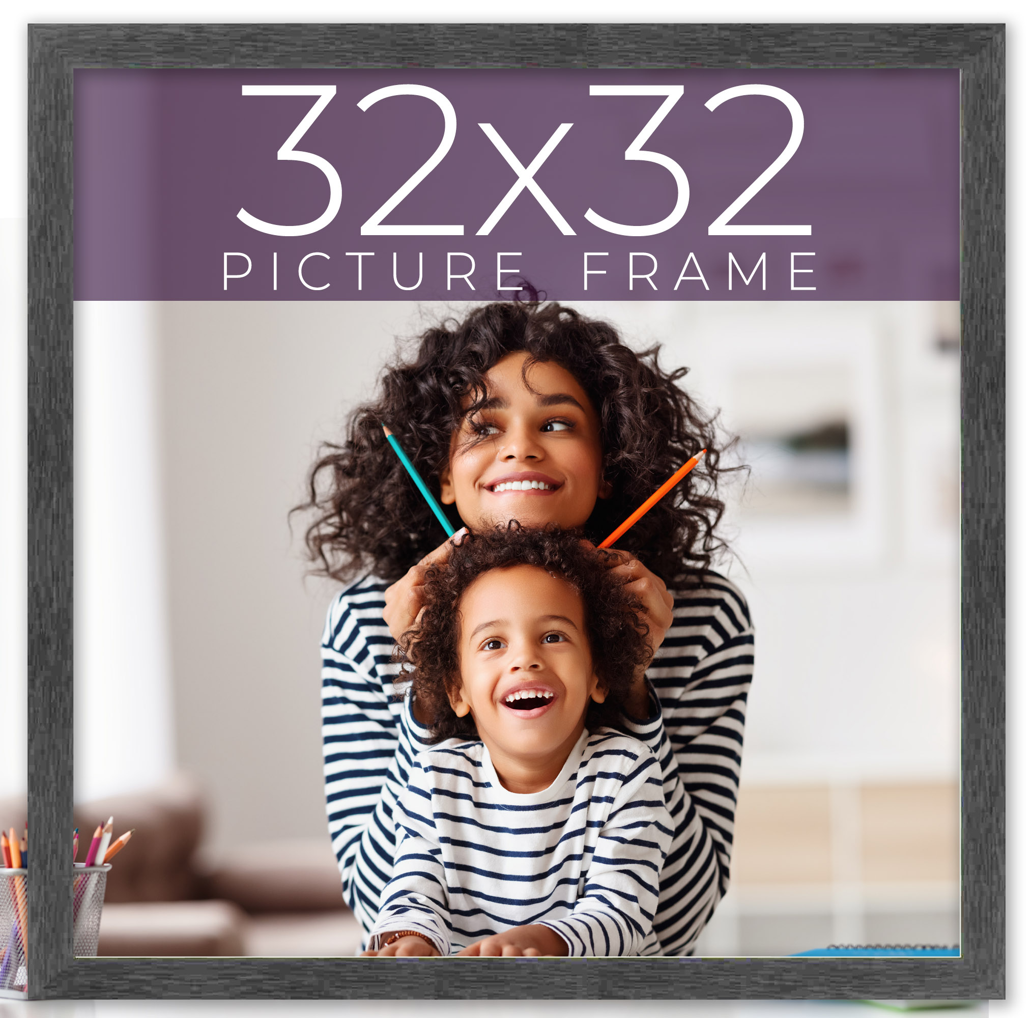 32x32 Frame Black Charcoal Grey Wood Textured Picture Frame | 0.75 Inch Moulding product image view 10