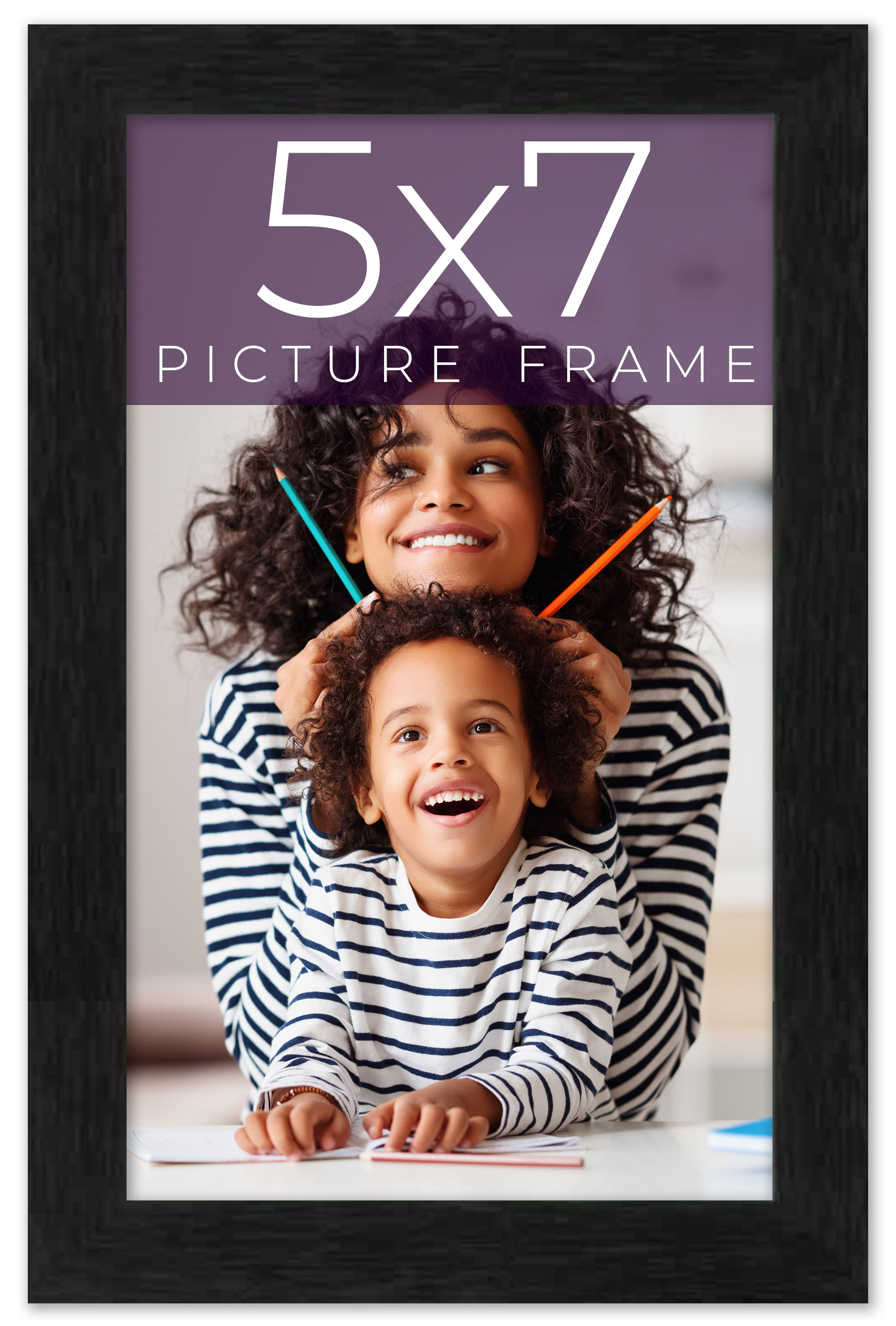 5x7 Frame Black Charcoal Grey Wood Textured Picture Frame | 0.75 Inch Moulding W detailed image 10