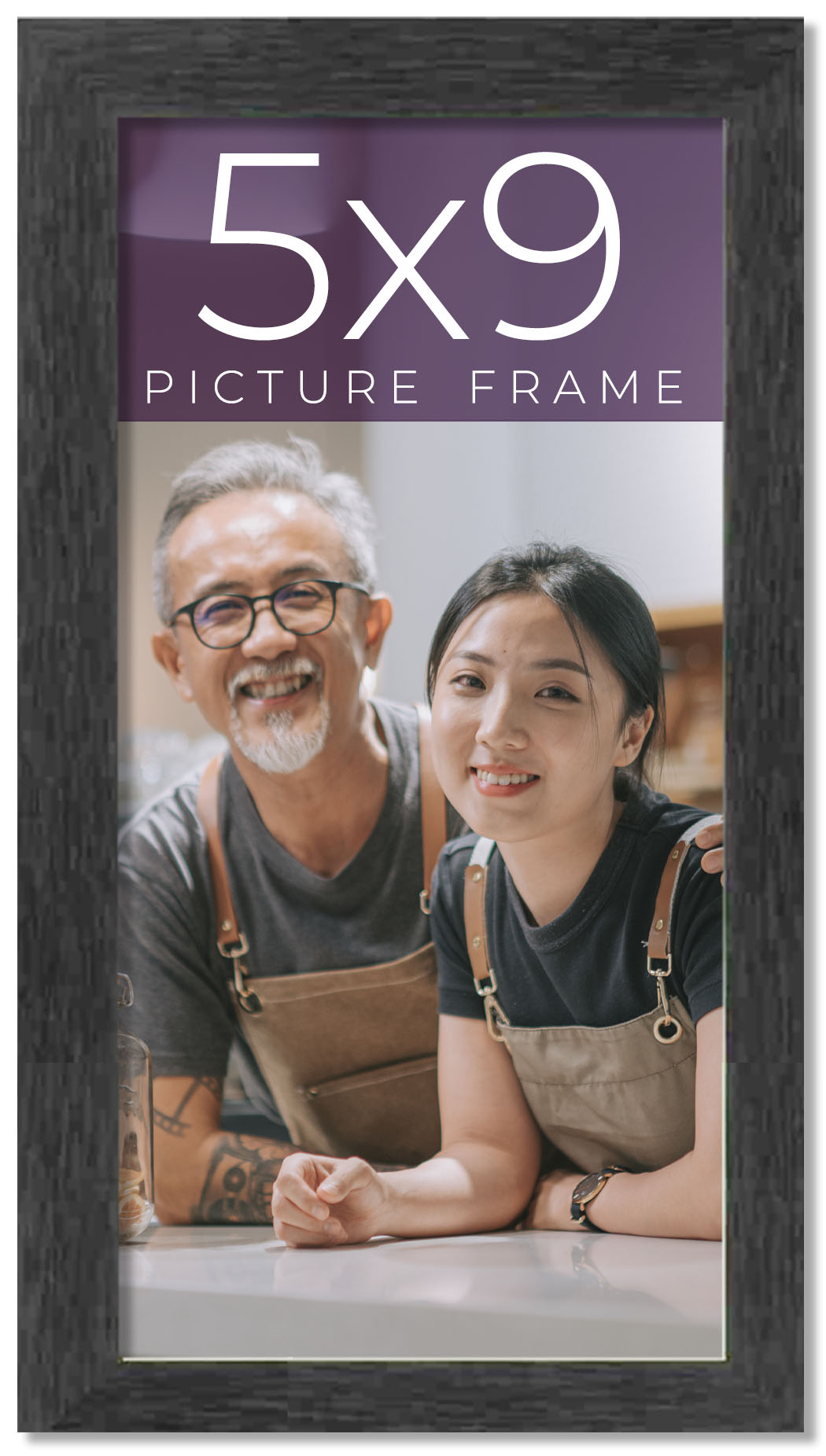 5x9 Frame Black Charcoal Grey Wood Textured Picture Frame | 0.75 Inch Moulding W product image view 10