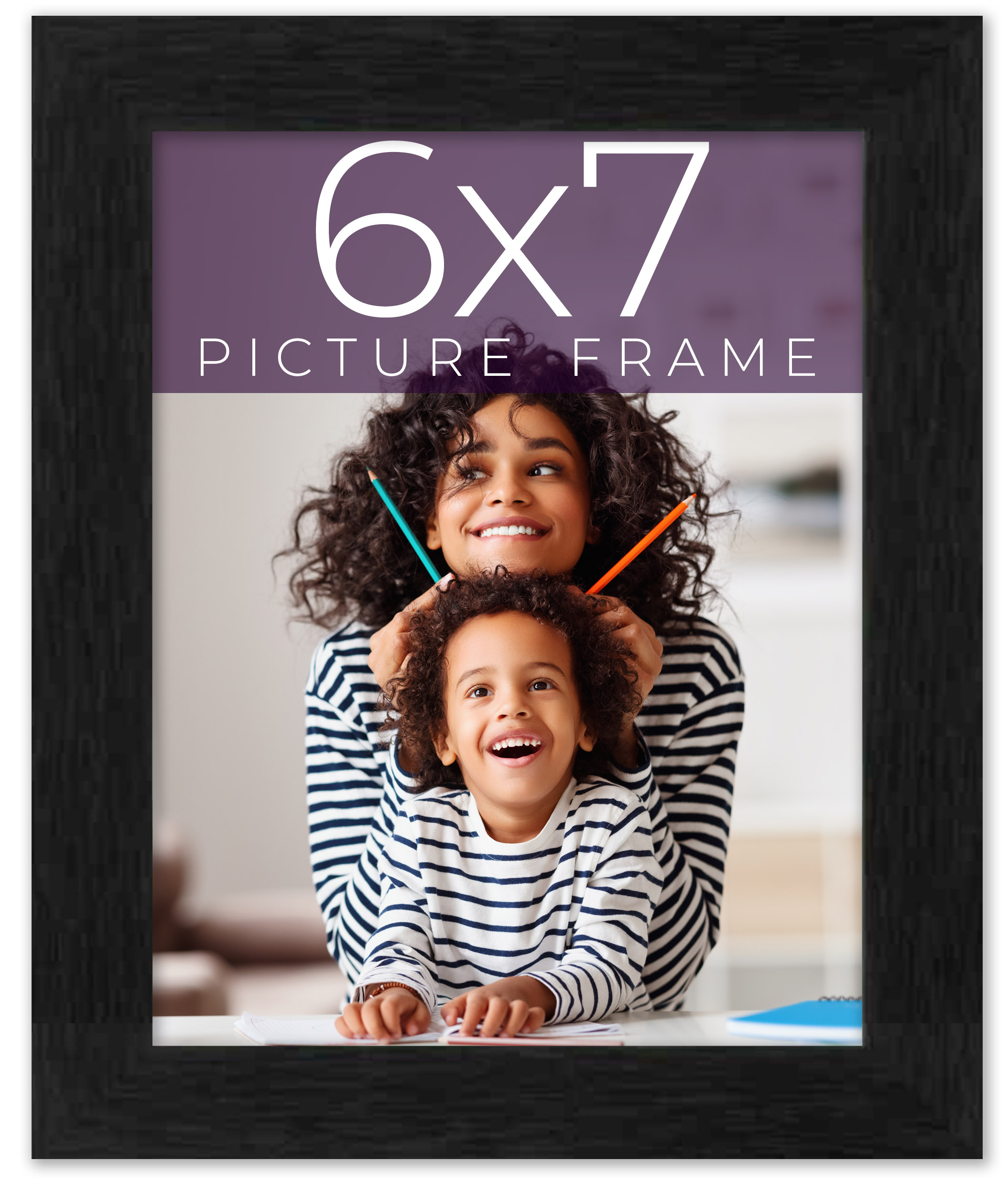 6x7 Frame Black Charcoal Grey Wood Textured Picture Frame | 0.75 Inch Moulding W detailed image 10
