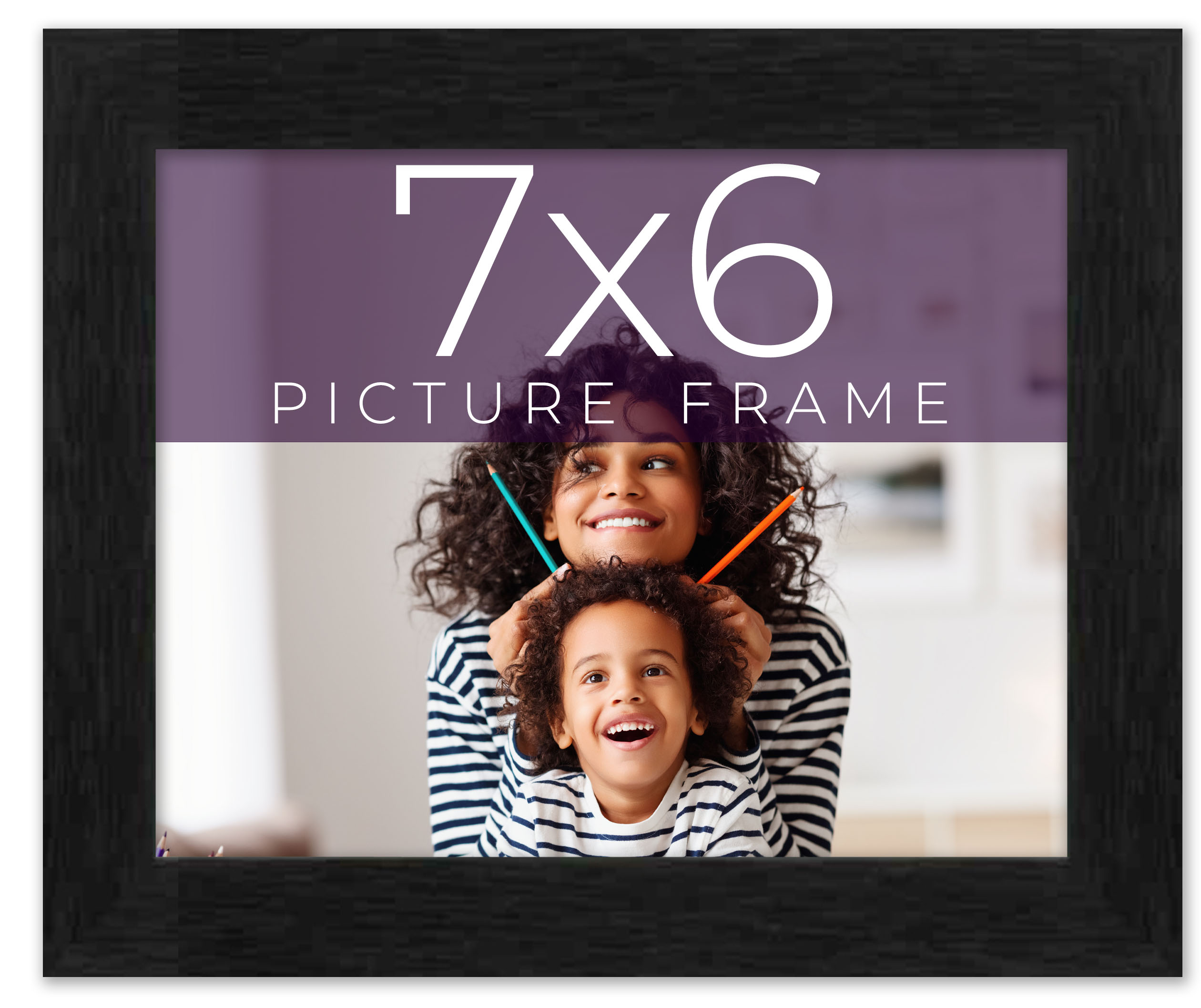 7x6 Frame Black Charcoal Grey Wood Textured Picture Frame | 0.75 Inch ...