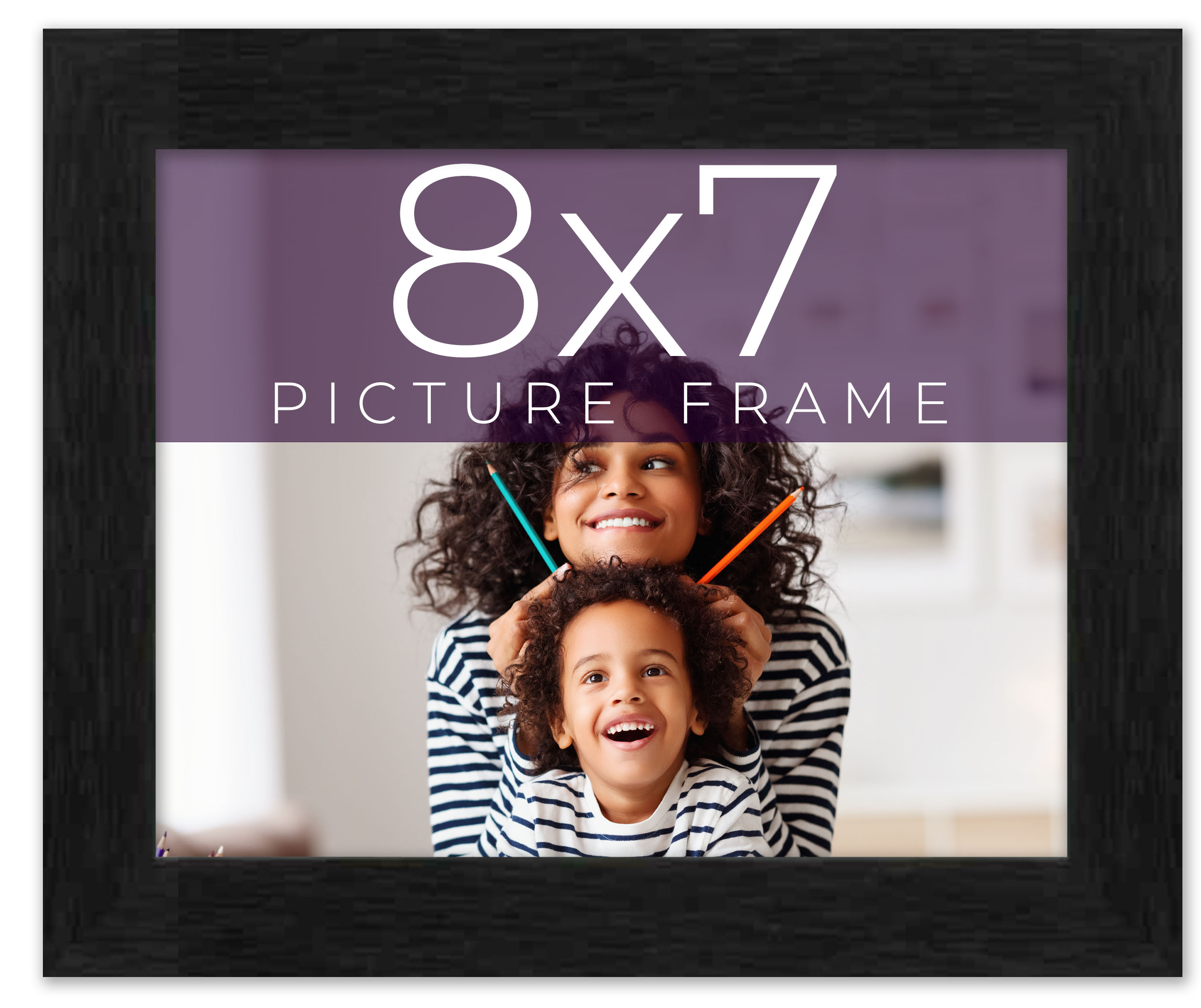 8x7 Frame Black Charcoal Grey Wood Textured Picture Frame | 0.75 Inch Moulding W detailed image 10