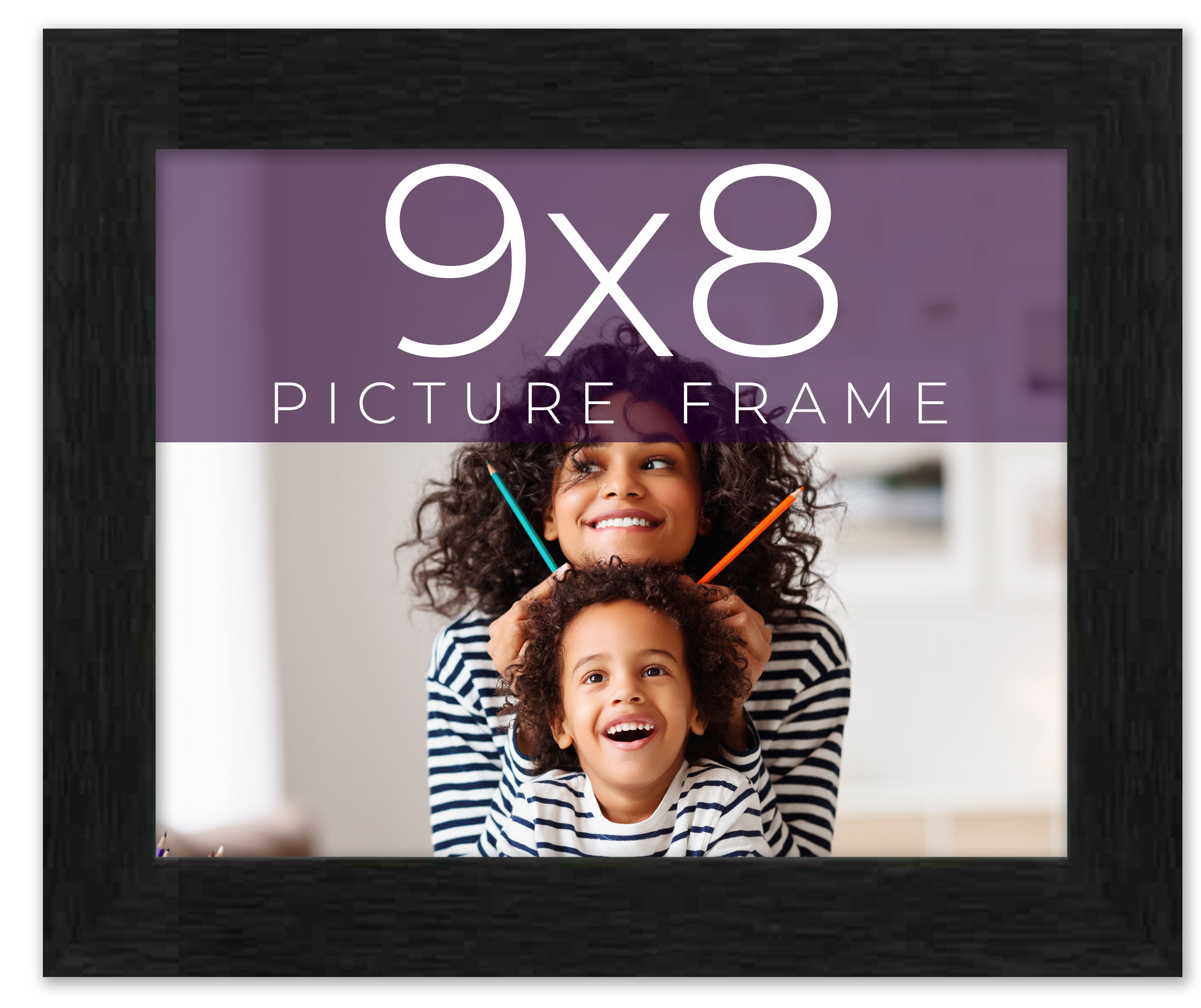9x8 Frame Black Charcoal Grey Wood Textured Picture Frame | 0.75 Inch Moulding W detailed image 10