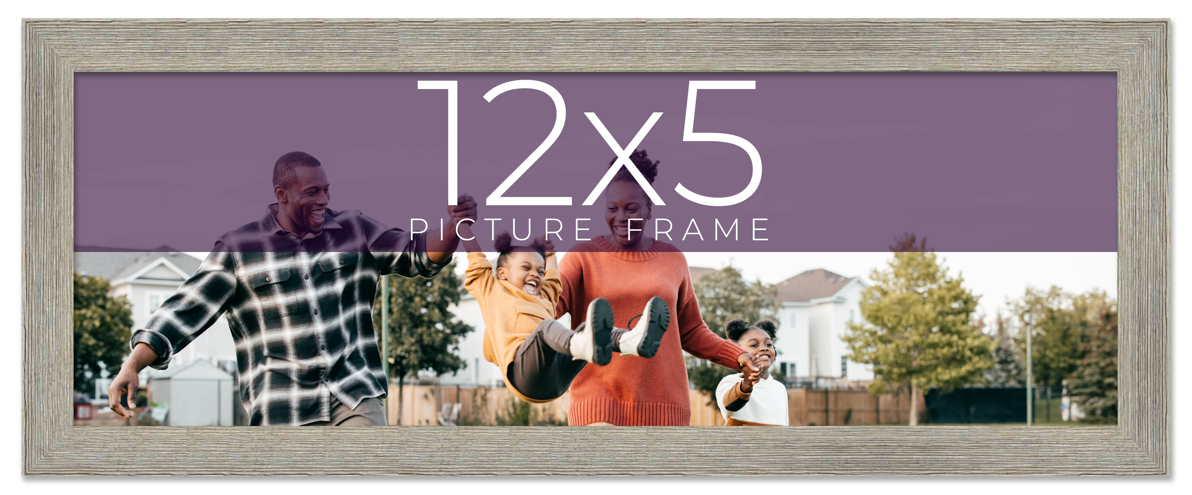 12×5 IN Frame Grey Real Wood Picture Frame Width 1.5 Inches | Interior Frame Dep