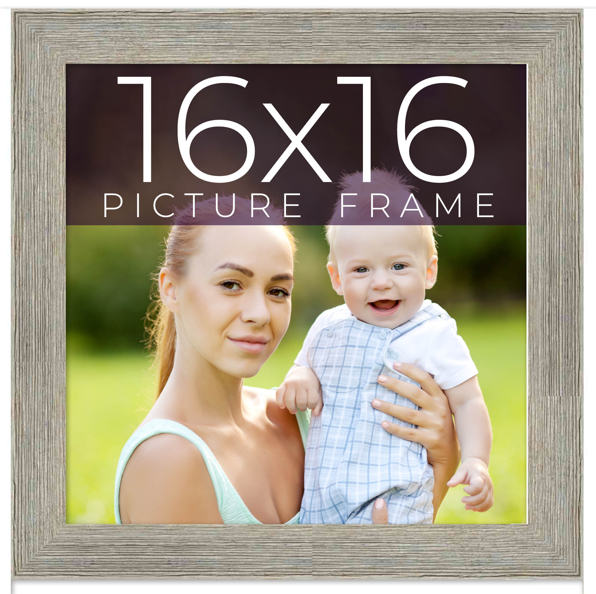 16x16 Frame Grey Real Wood Picture Frame Width 1.5 Inches | Interior Frame Depth main product image
