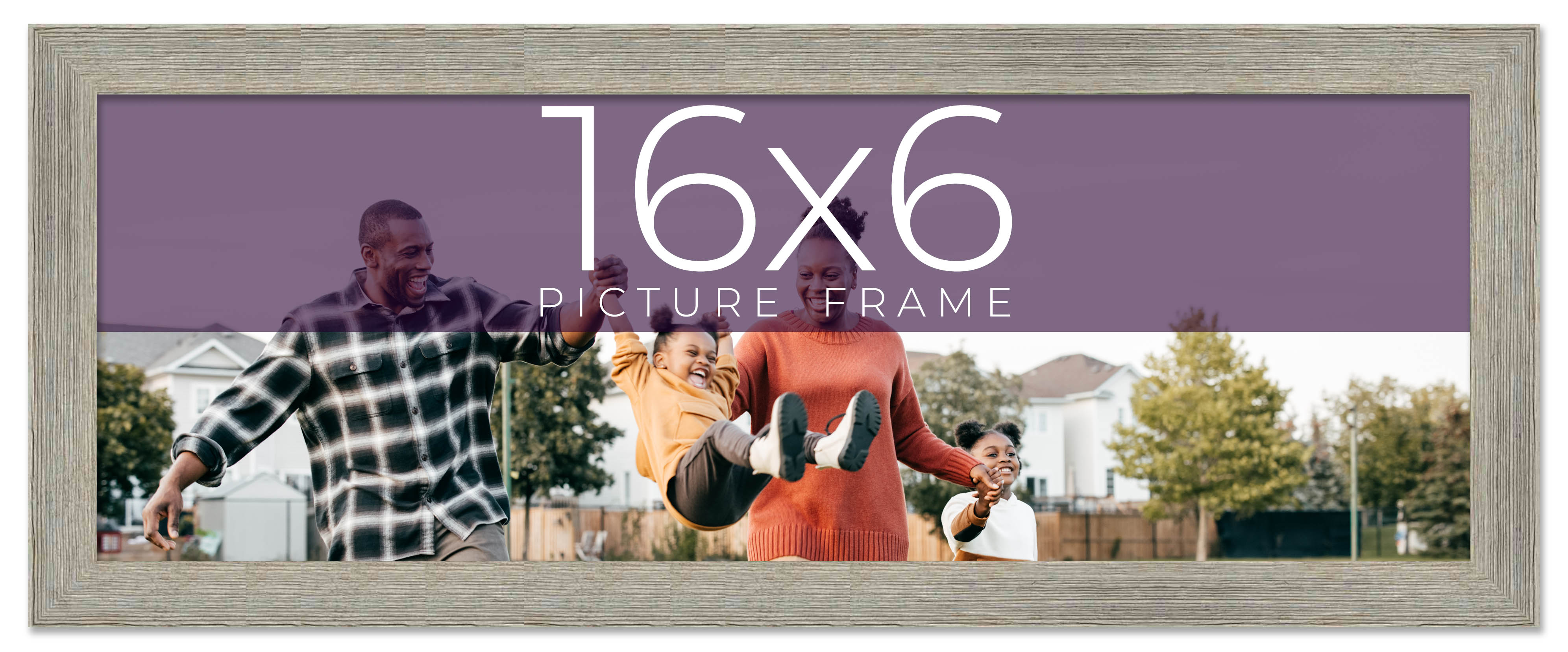 16x6 Frame Grey Real Wood Picture Frame Width 1.5 Inches | Interior Frame Depth main product image