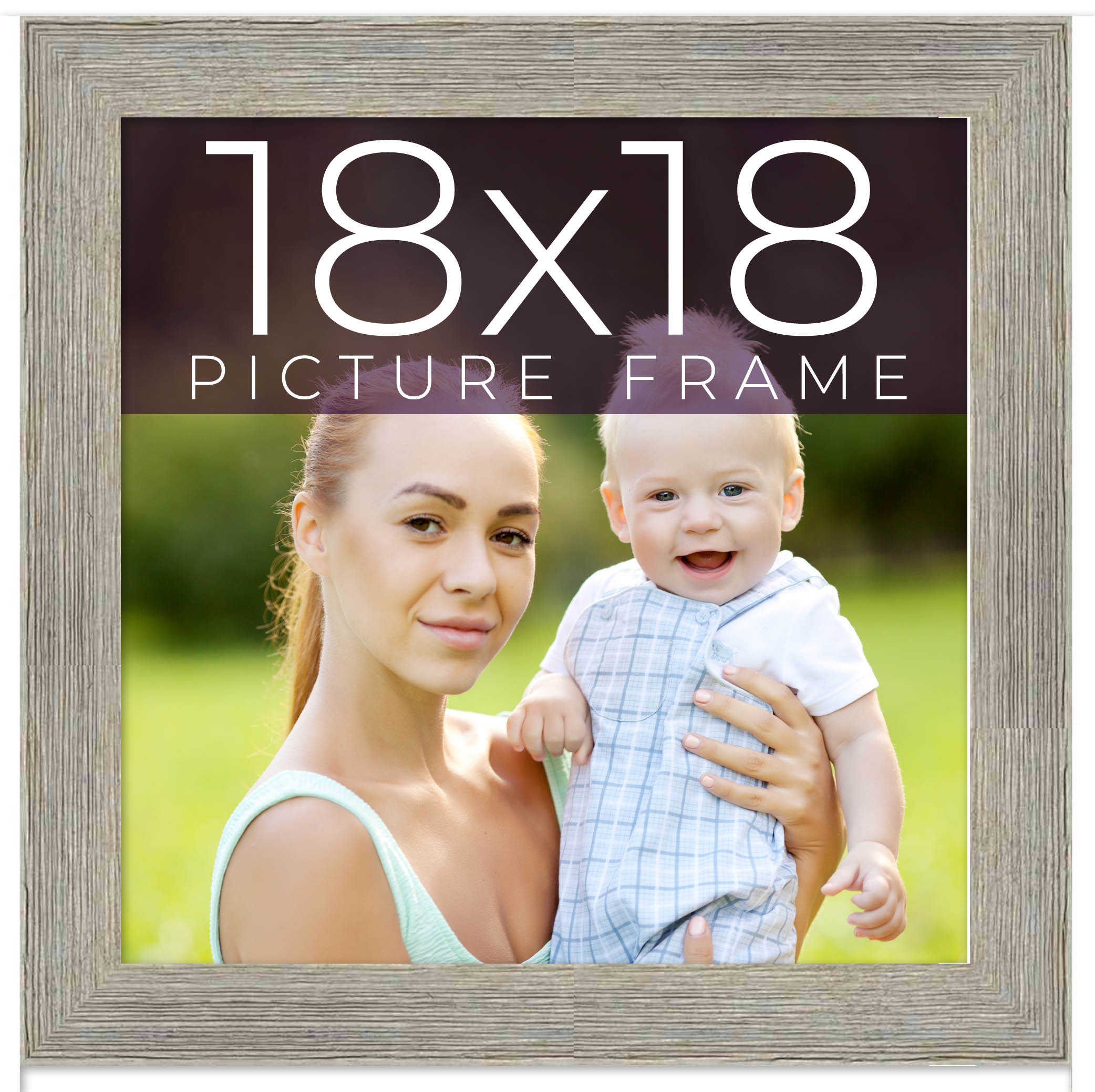 18x18 Frame Grey Real Wood Picture Frame Width 1.5 Inches | Interior Frame Depth main product image