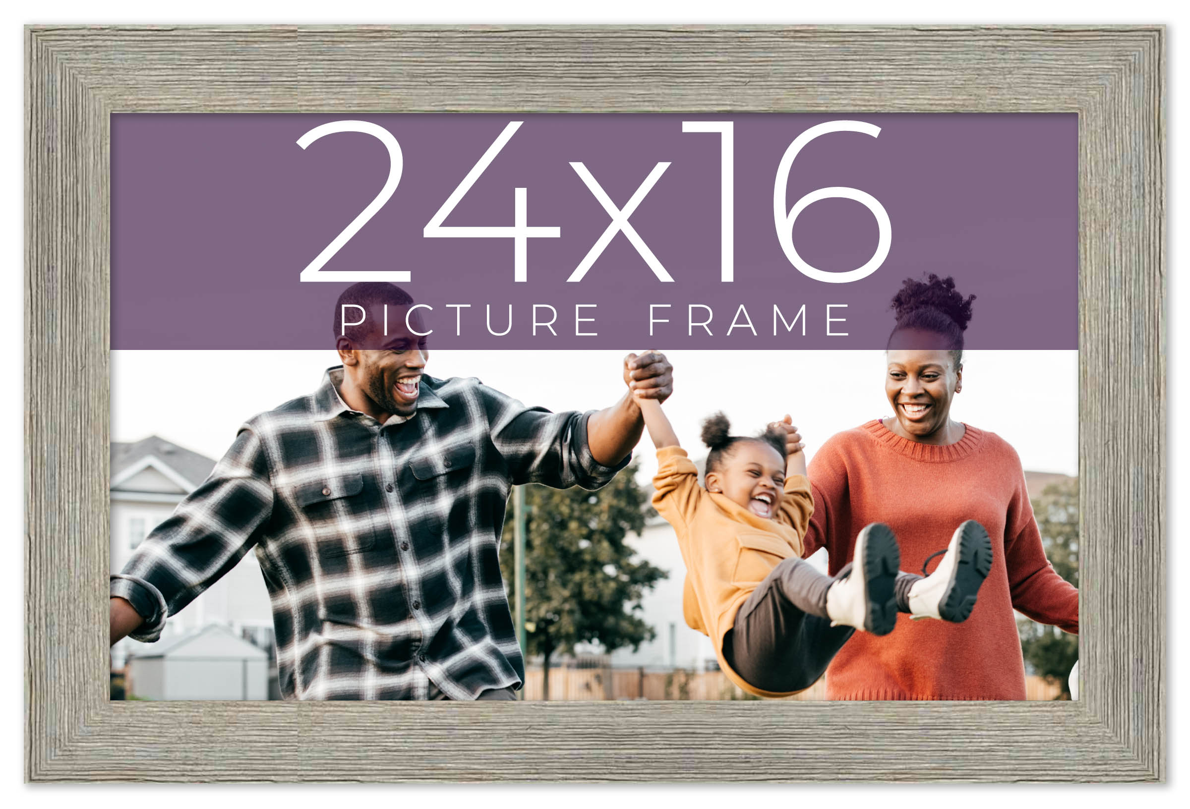 24×16 Frame Grey Real Wood Picture Frame Width 1.5 Inches | Interior Frame Depth