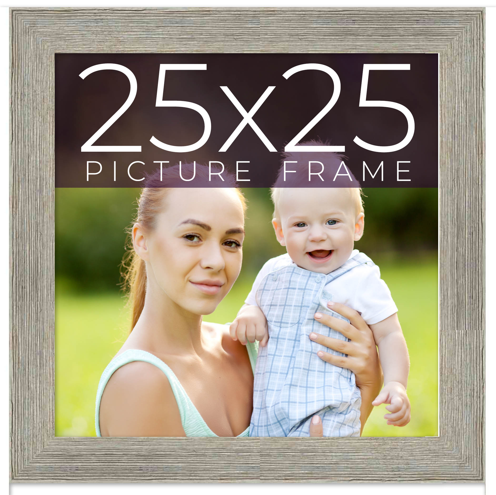 25×25 Frame Grey Real Wood Picture Frame Width 1.5 Inches | Interior Frame Depth