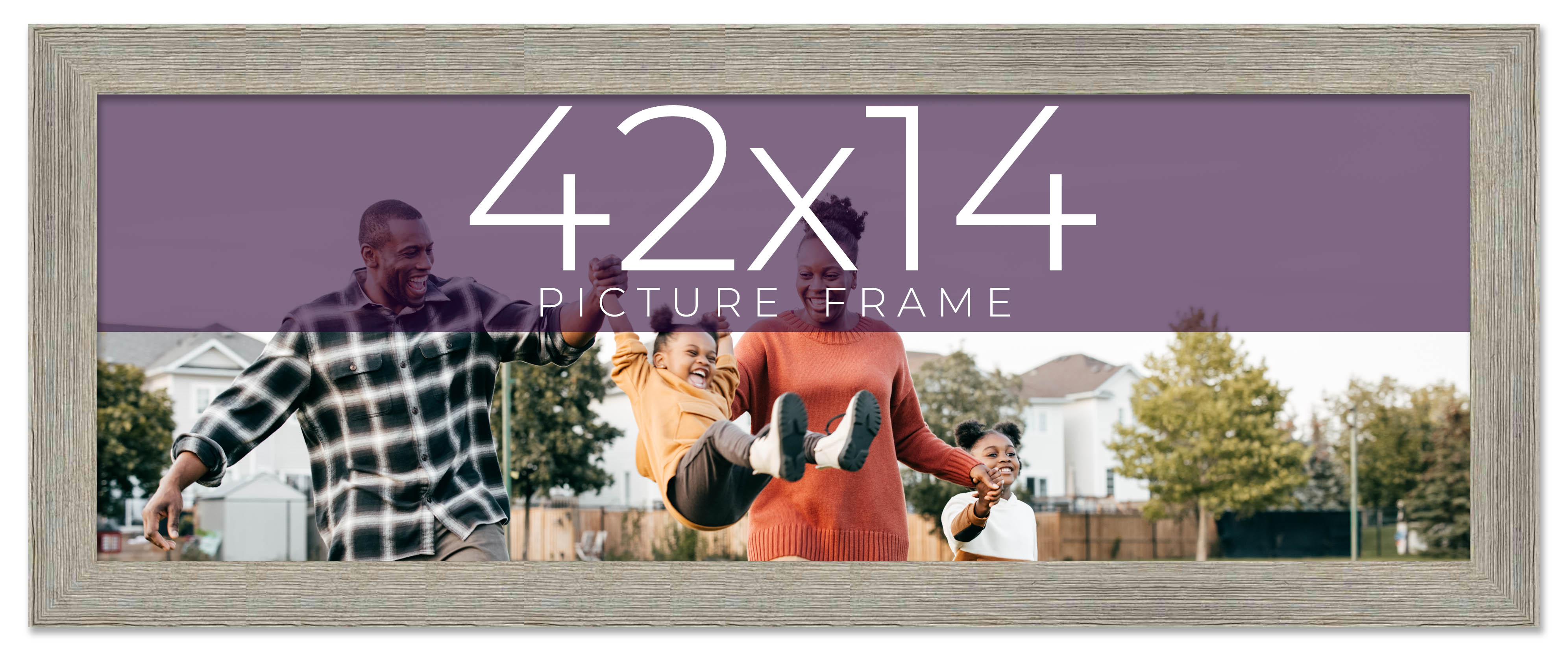 42×14 Frame Grey Real Wood Picture Frame Width 1.5 Inches | Interior Frame Depth