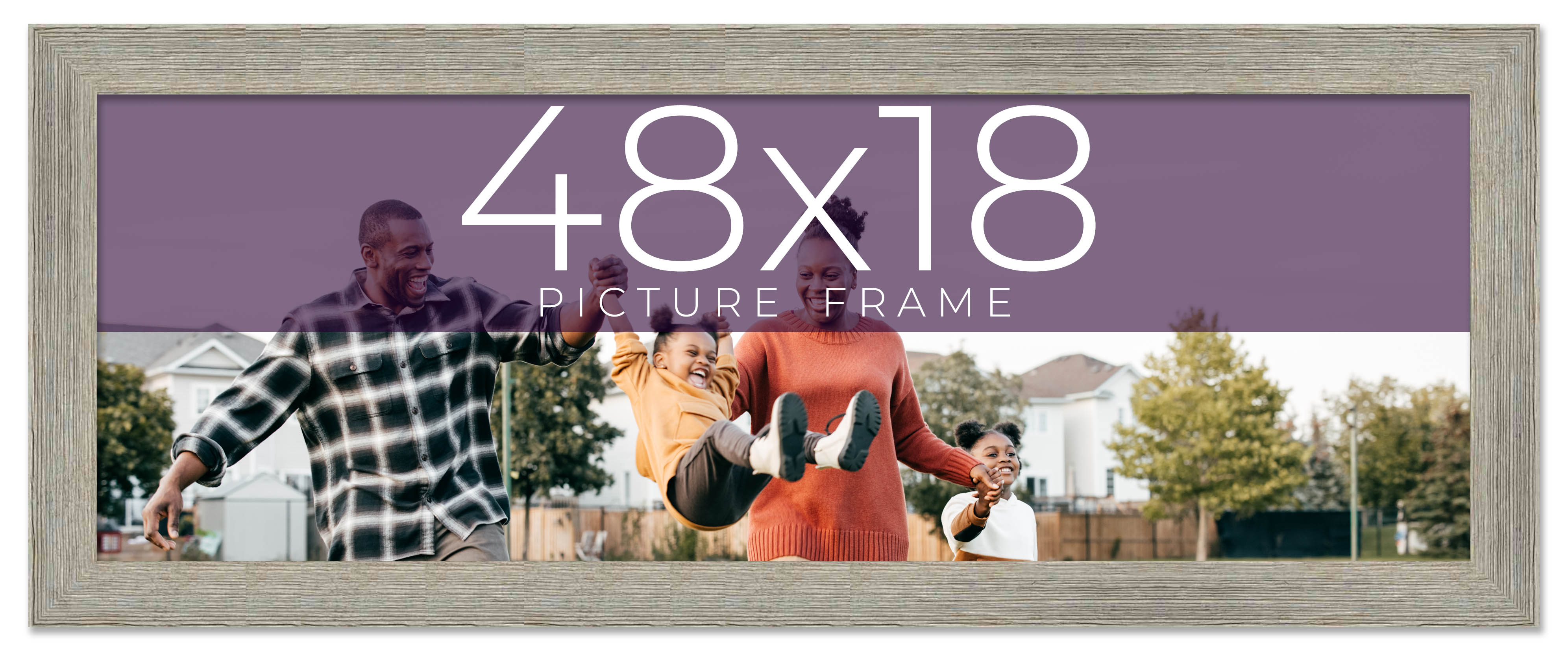 48x18 Frame Grey Real Wood Picture Frame Width 1.5 Inches | Interior Frame Depth main product image