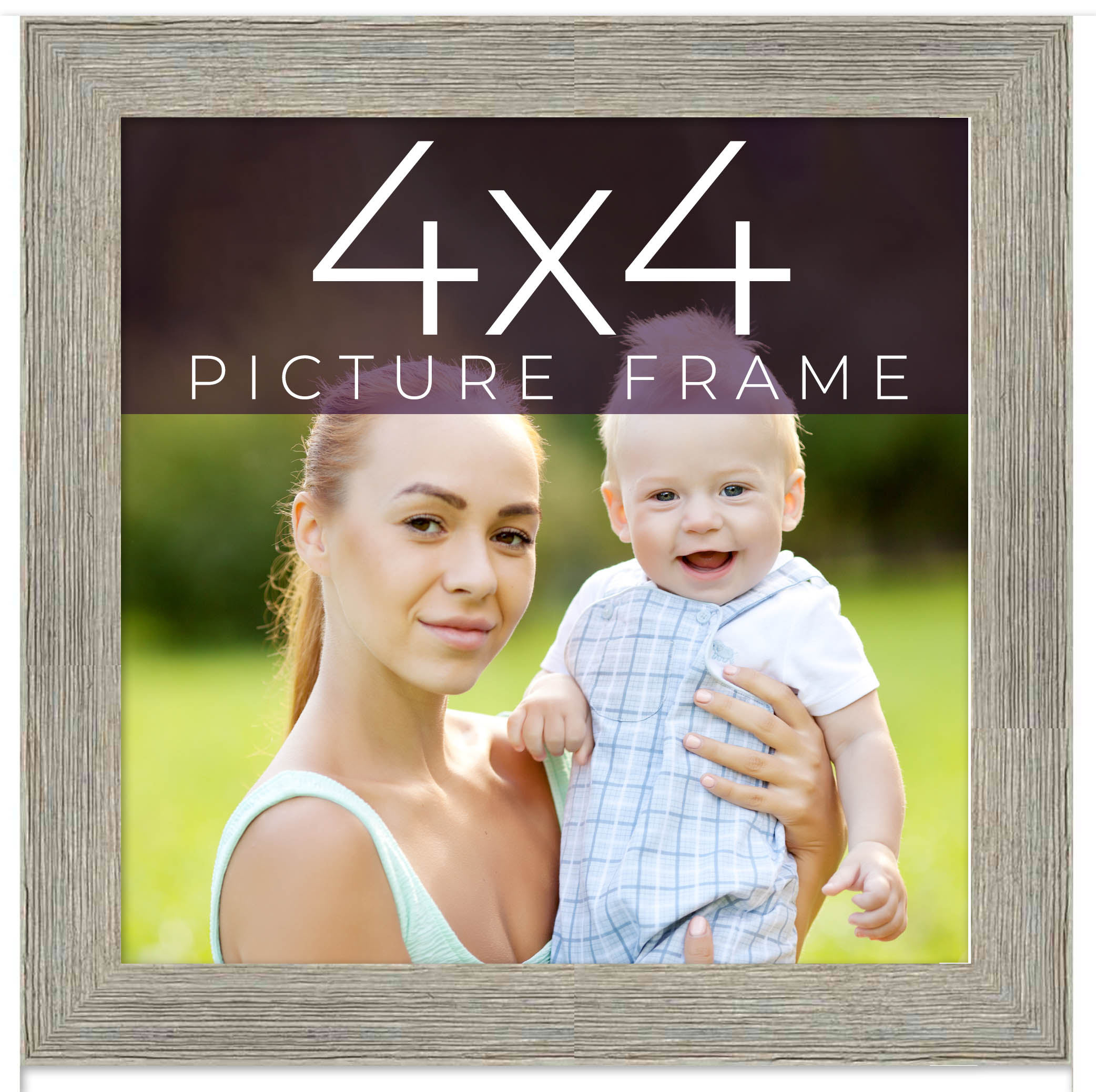 4x4 IN Frame Grey Real Wood Picture Frame Width 1.5 Inches | Interior Frame Dept main product image