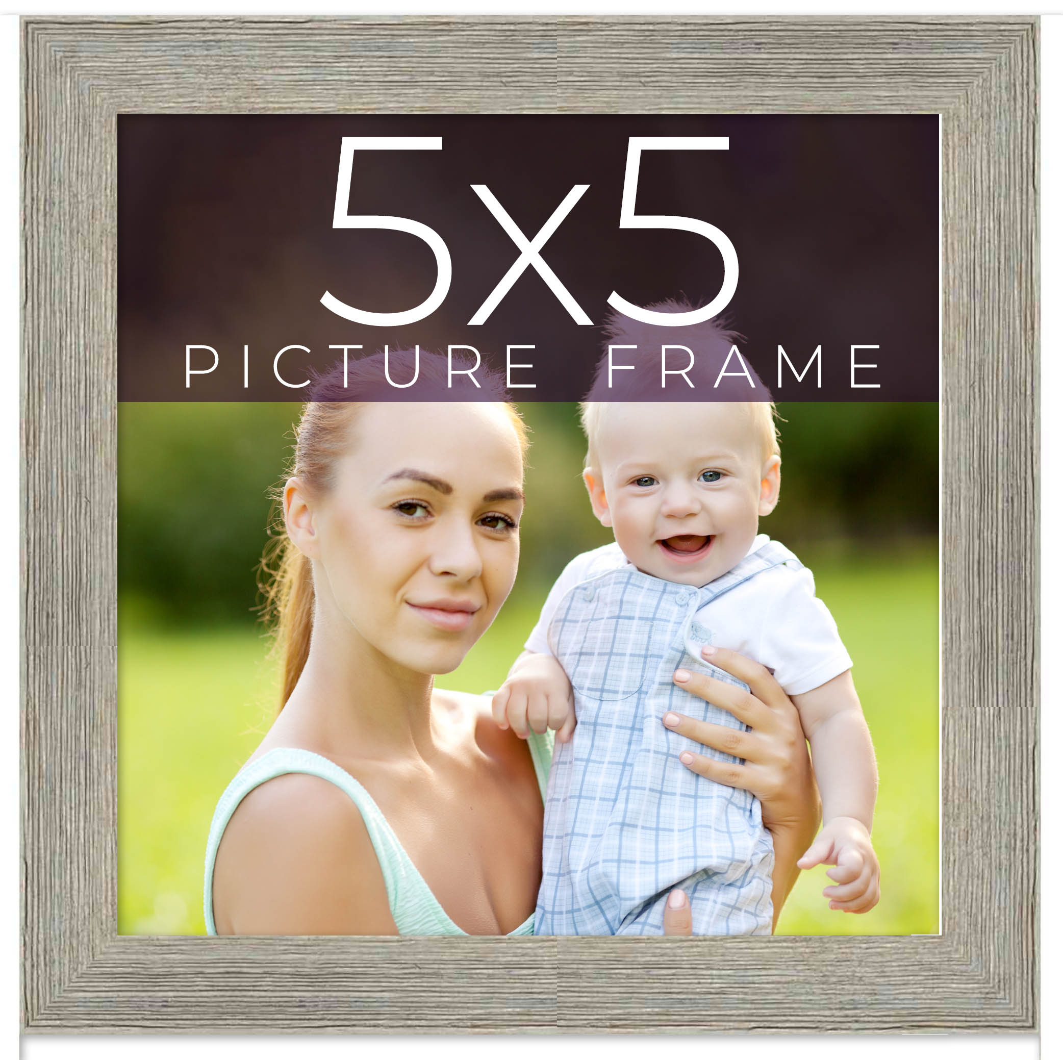 5x5 IN Frame Grey Real Wood Picture Frame Width 1.5 Inches | Interior Frame Dept main product image