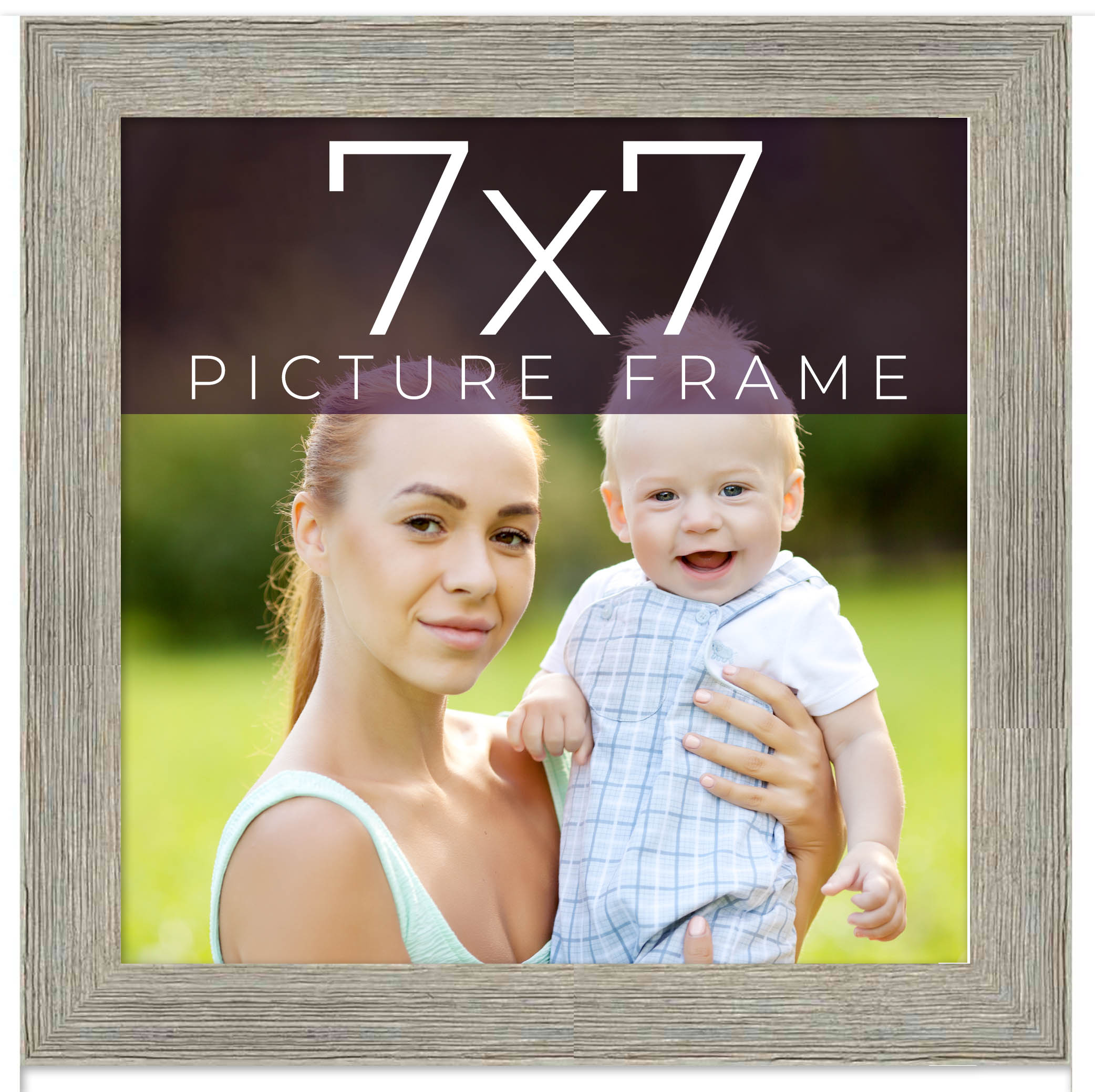7x7 Frame Grey Real Wood Picture Frame Width 1.5 Inches | Interior Frame Depth 0