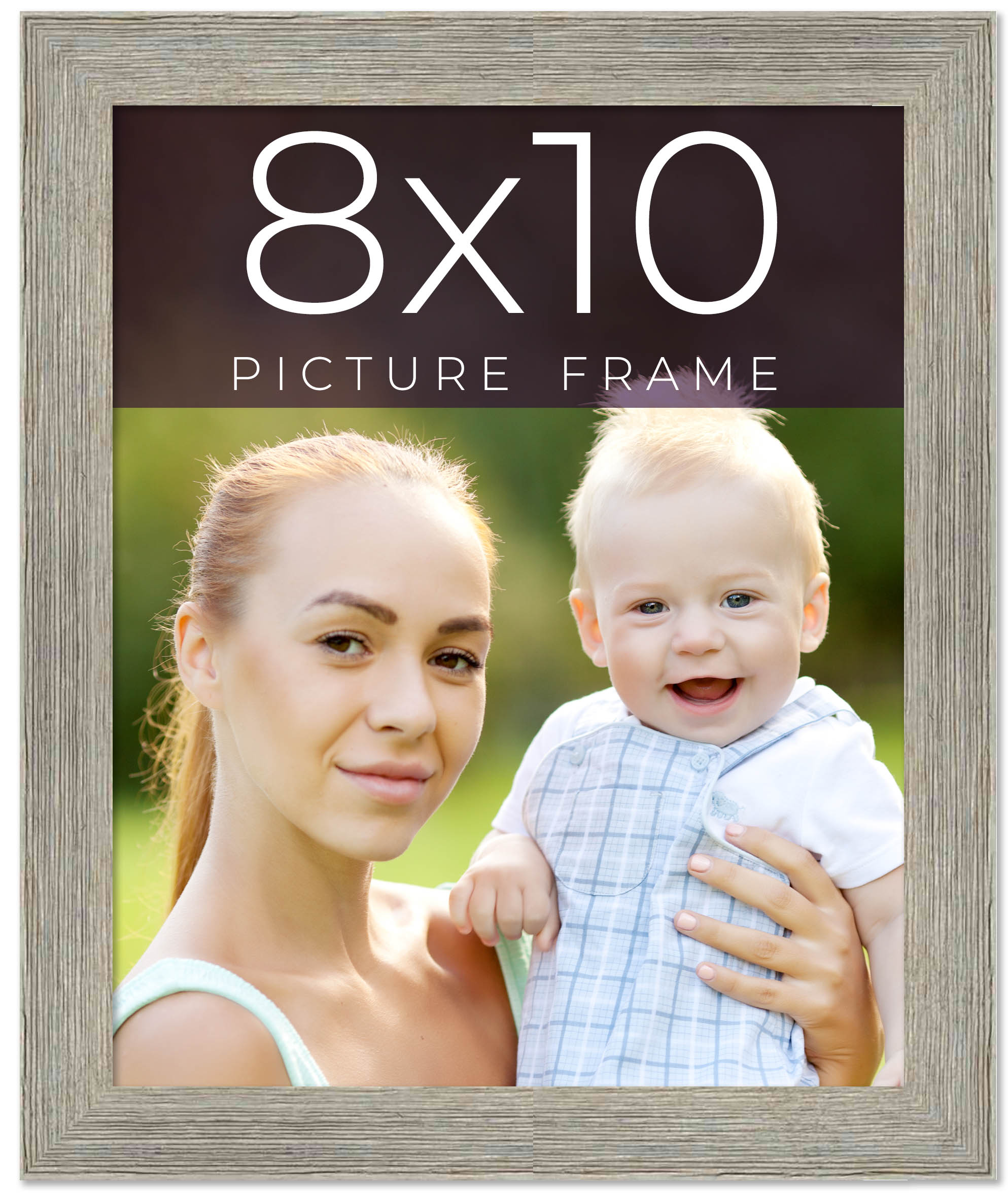 8x10 Frame Grey Real Wood Picture Frame Width 1.5 Inches | Interior Frame Depth main product image